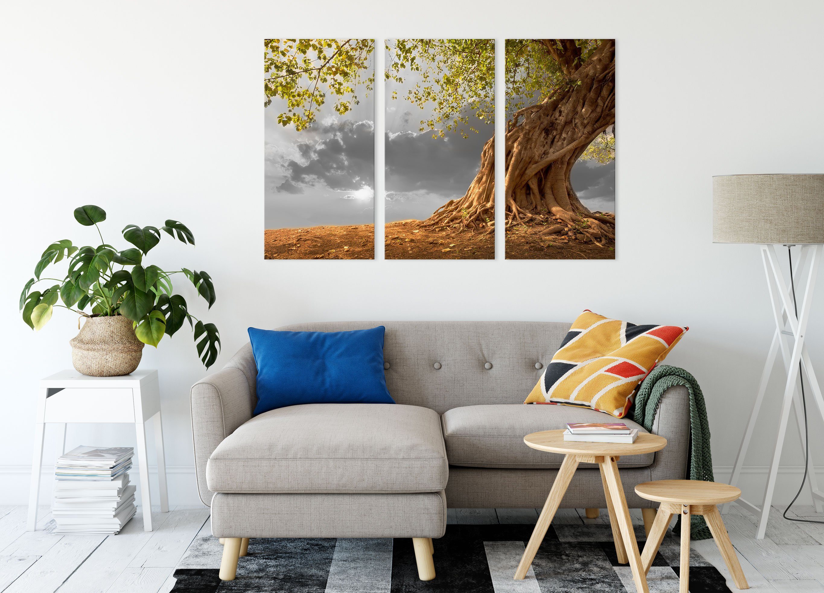 Leinwandbild Leinwandbild inkl. Baum, (1 (120x80cm) Pixxprint St), 3Teiler bespannt, Zackenaufhänger fertig Baum