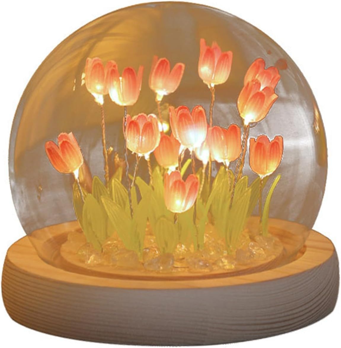 FELIXLEO LED Dekolicht Tulpen Nachtlicht Kristallkugel LED Mini Dekolampe Geschenk