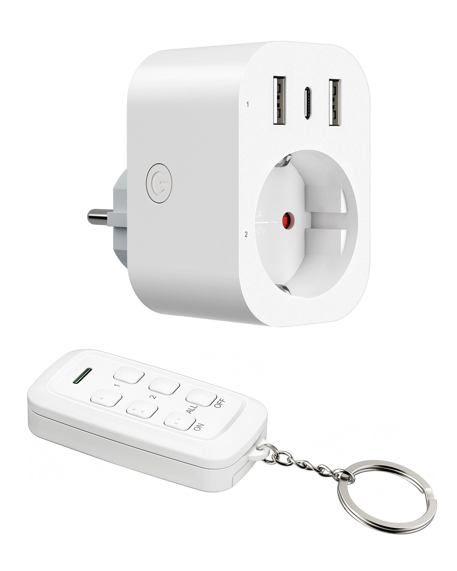 DEWENWILS Funksteckdose mit Fernbedienung, max. 3680 W, 1-St., 4-in-1 Mehrfachsteckdose mit USB