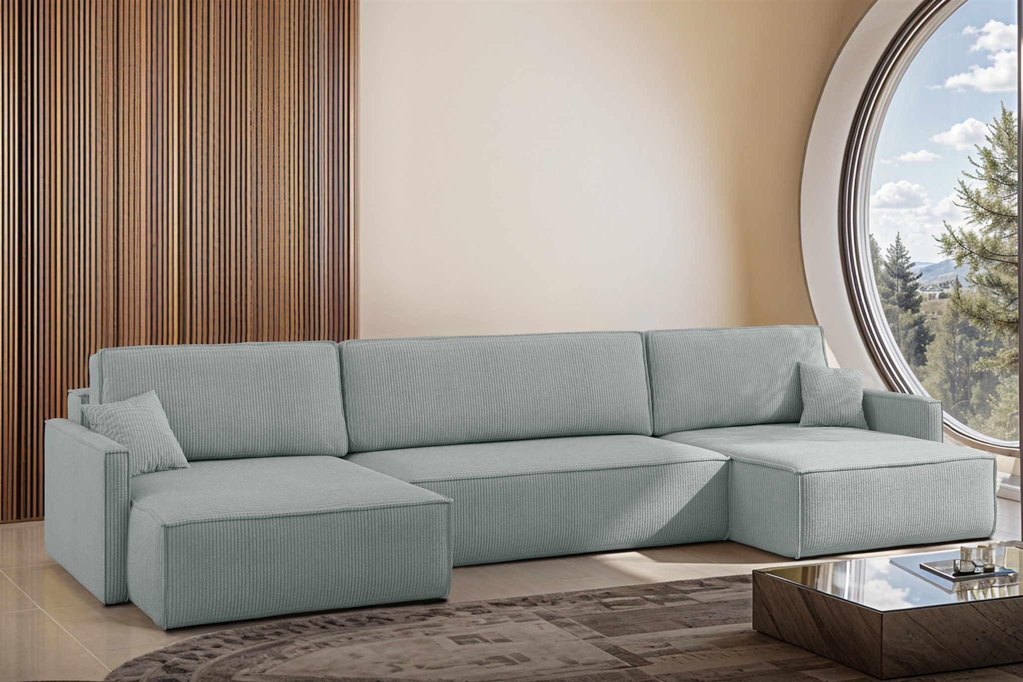 Fun Möbel Wohnlandschaft Sofa mit Schlaffunktion FUN MARIUS in Stoff, inkl. 2 Zierkissen, inkl. Bettkasten