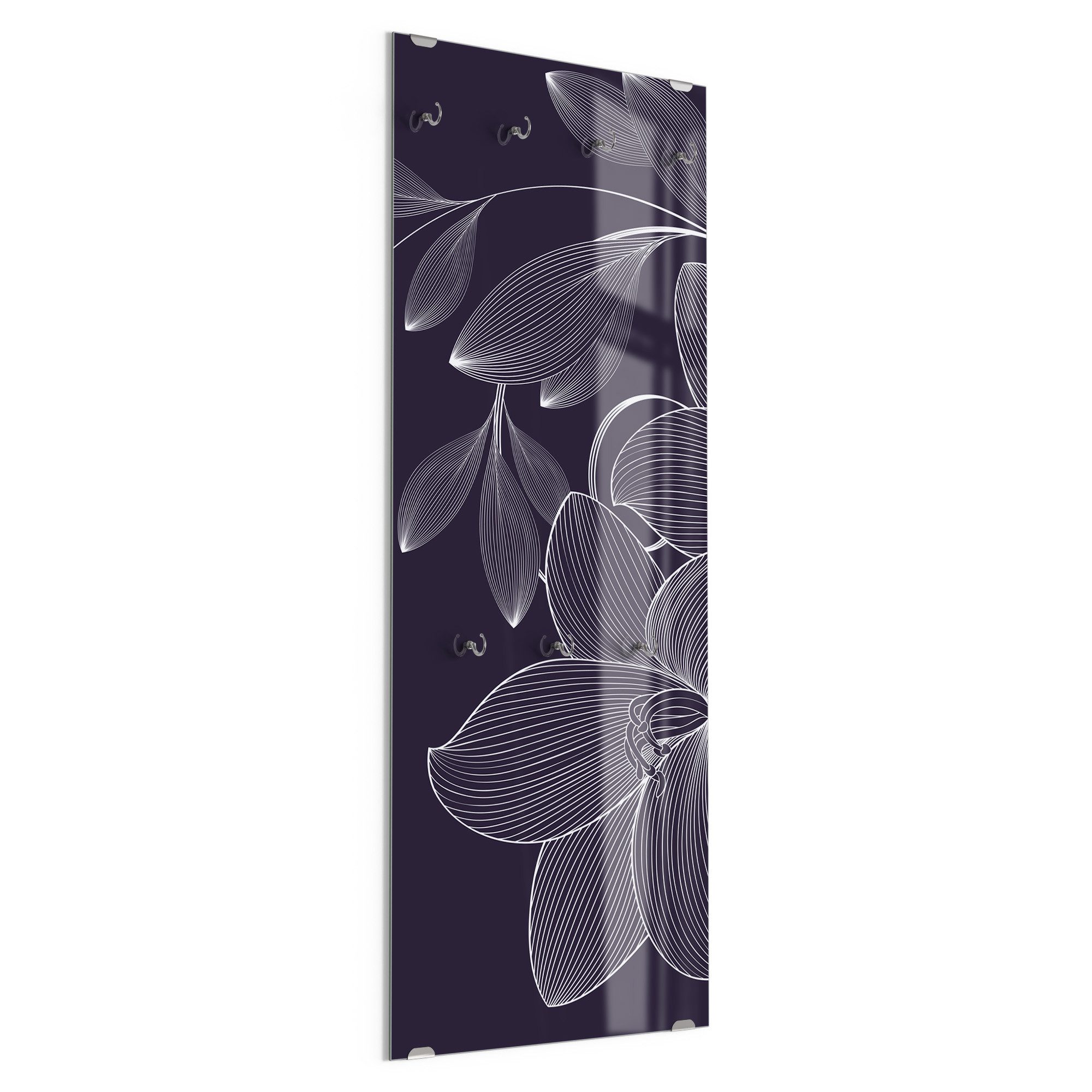 DEQORI Kleiderhaken 'Elegante Liliengrafik', Glas Garderobe hängend Flur Jackenhalter modern Wandgarderobe Haken