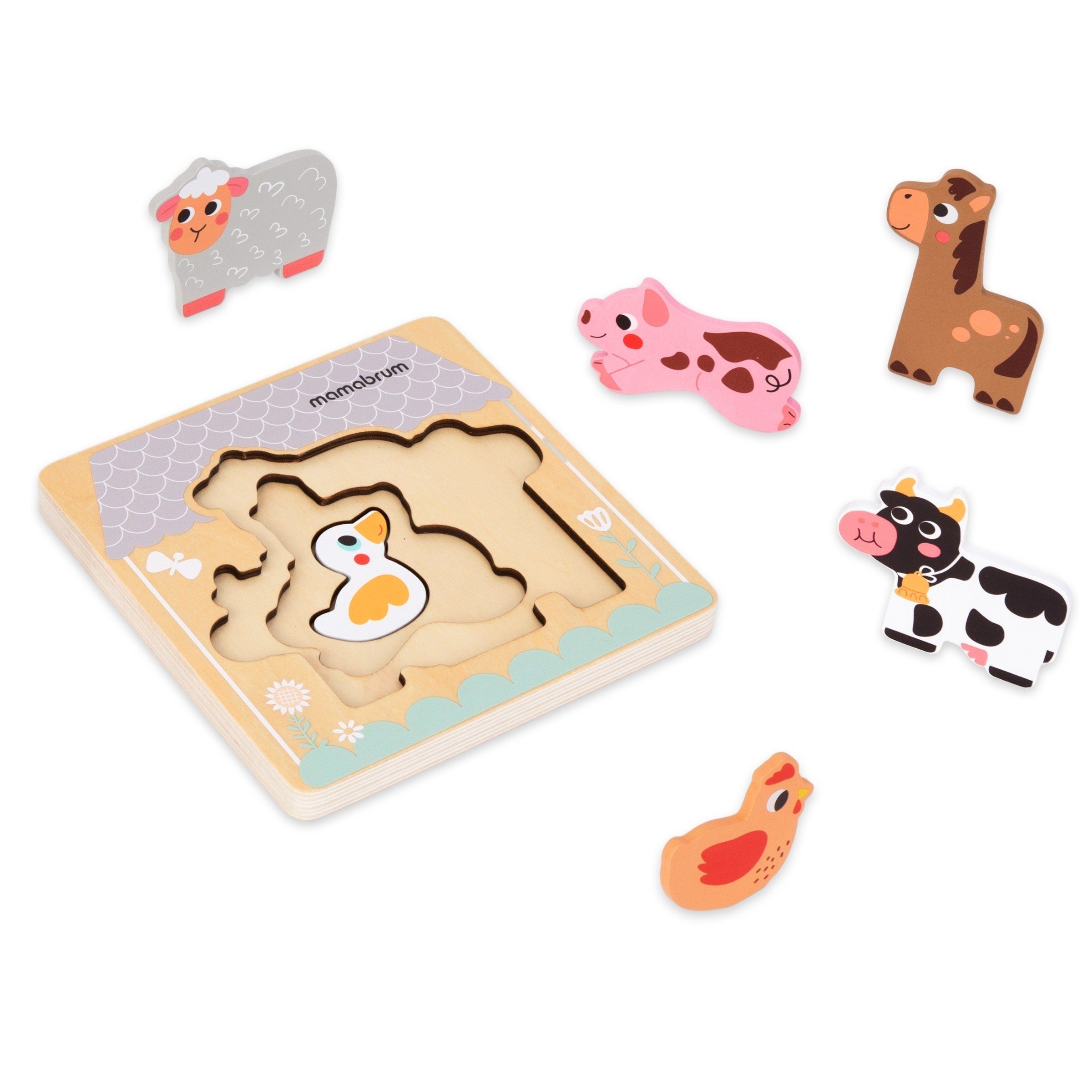 einem Bauernhof Tiere mehreren Ebenen Holzpuzzle Puzzle-Sortierschale - mit Mamabrum auf