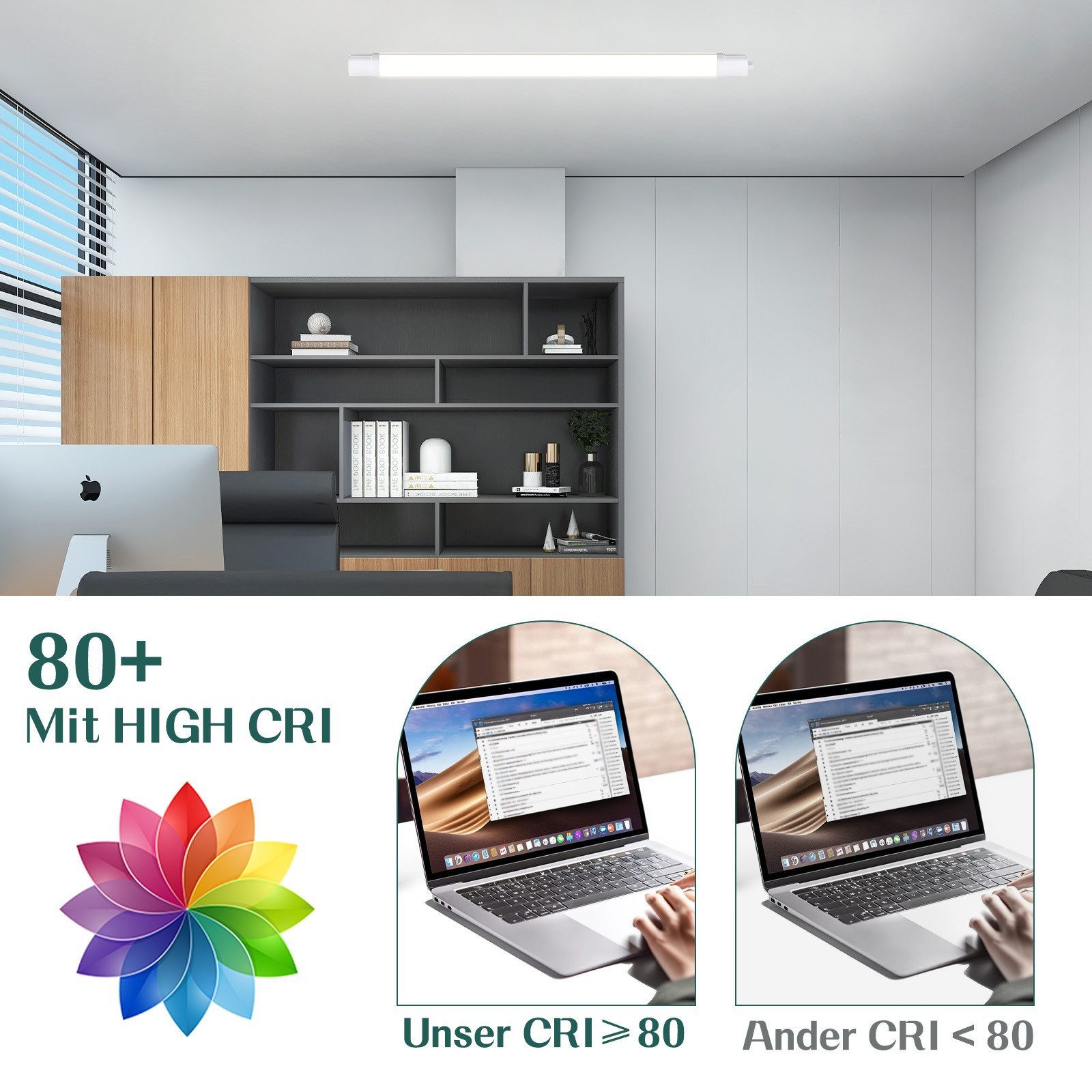 Nettlife Deckenleuchte LED Außenleuchte 90CM Led Röhre 24W Kellerlampe 5000K, LED fest integriert – Bild 4 von 5