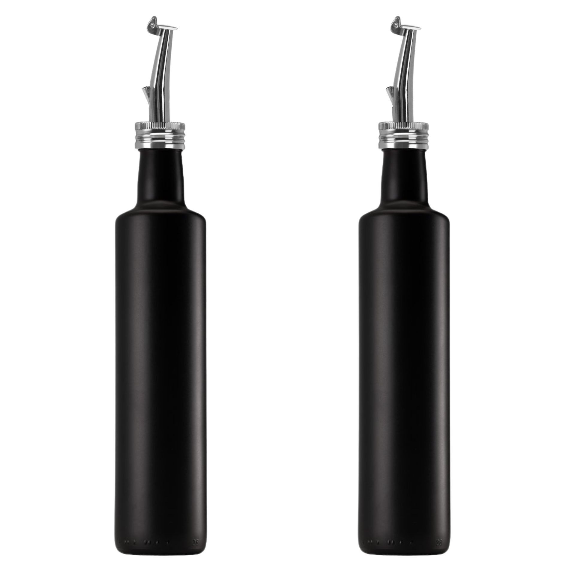 mikken Ölspender Ölflasche 500 ml matt schwarz mit Edelstahl Ausgießer, (2er Set, Ölflasche), inkl. Beschriftungsetiketten, 0,5 L, tropffreies Dosieren