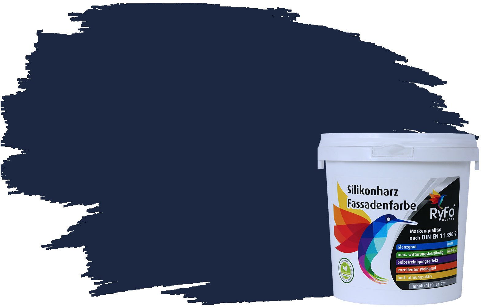 RyFo Colors Fassadenfarbe Silikonharz Fassadenfarbe Stahlblau 1l, 1 L ca. 6 m², Wasserabweisend, diffusionsfähig, schützt vor Schmutz, UV-beständig