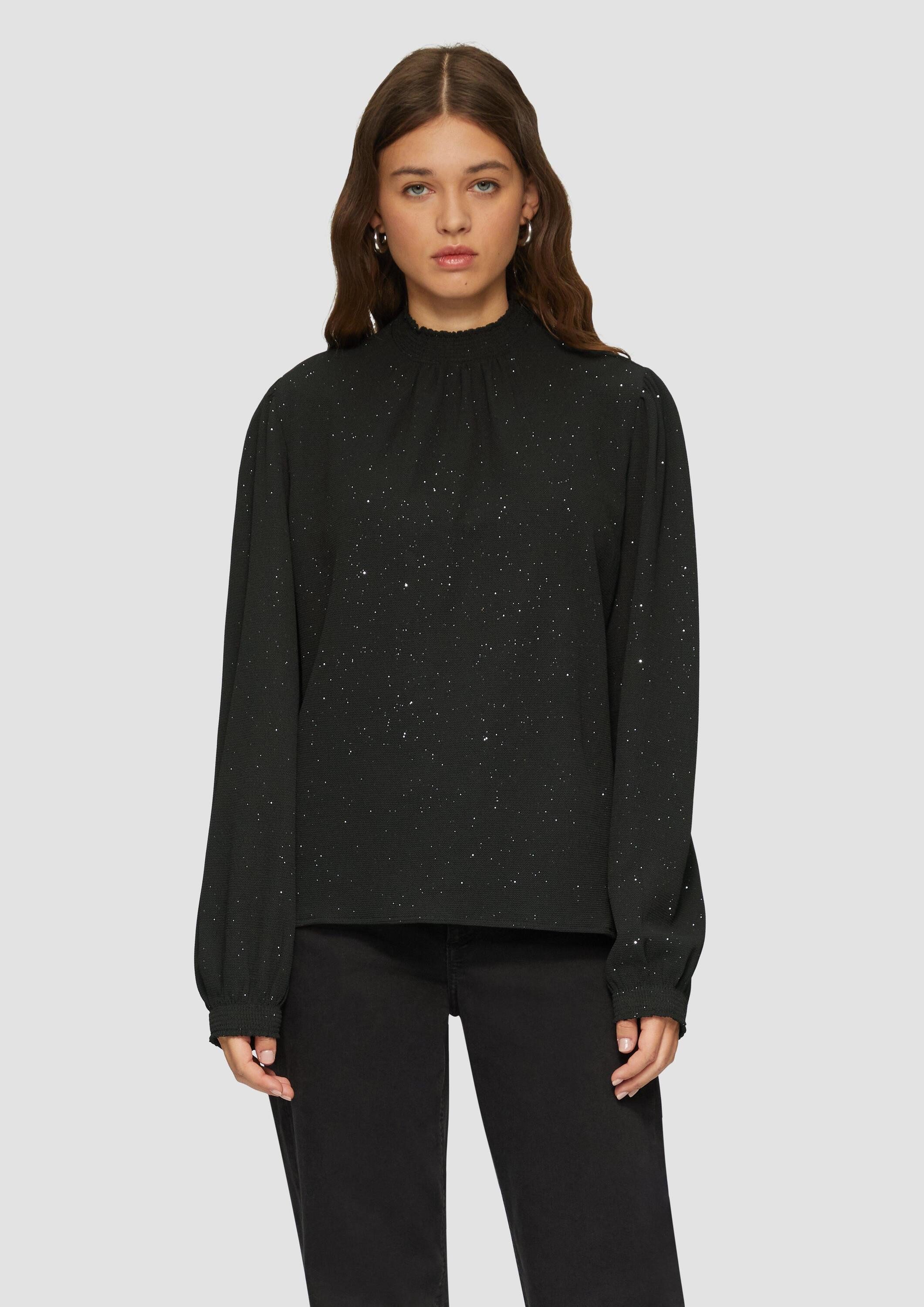 QS Langarmbluse Bluse Leicht strukturierte Bluse mit gemocktem Stehkragen günstig online kaufen