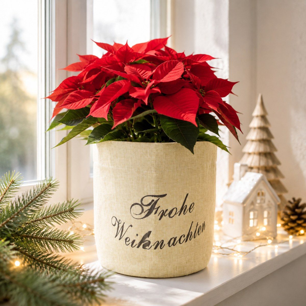 RIFFELMACHER & WEINBERGER Christbaumschmuck Pflanztasche 'Frohe Weihnachten' Beige, 30×35 cm