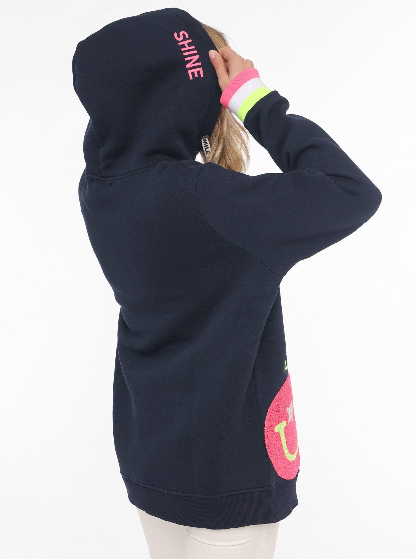 Zwillingsherz Hoodie "Always Happy" Smiley aus Frottee, Neon-Details, Kapuze, Langarm