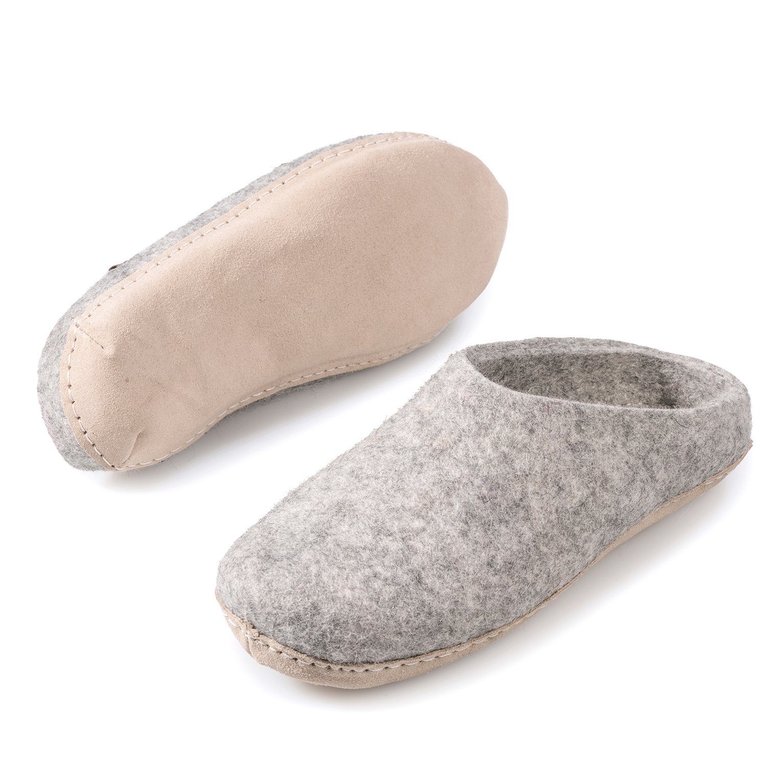naturling Herren Filz Pantoffel Hausschuh (mit echter) Ledersohle