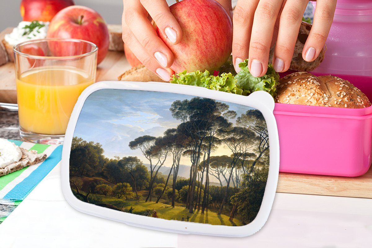Meister, - Kunststoff, Italienische Erwachsene, (2-tlg), Snackbox, mit Zirbelkiefer Brotdose Brotbox rosa Landschaft MuchoWow für Kinder, Mädchen, Kunststoff Alte Lunchbox - Kunst