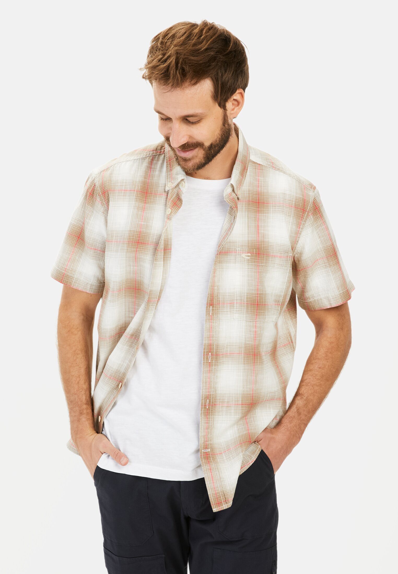 camel active Kurzarmhemd aus reiner Baumwolle Kurzarm Button-Down Button-Do günstig online kaufen
