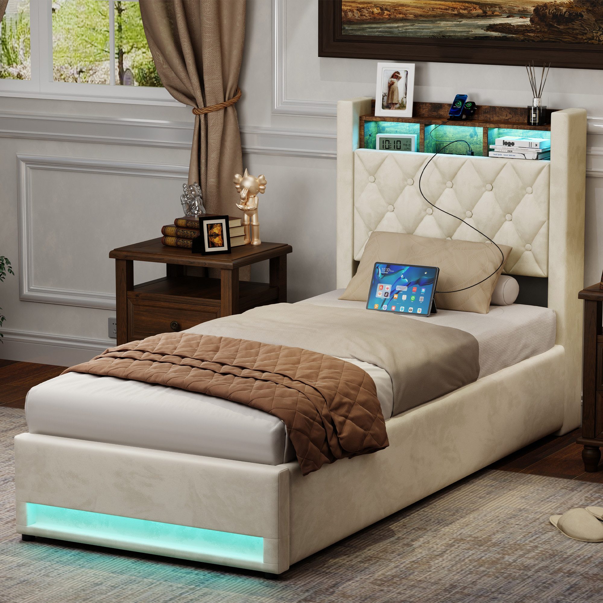 STILVORA Polsterbett mit bettkasten,Stauraumbett Boxspringbett 90×200 mit U günstig online kaufen