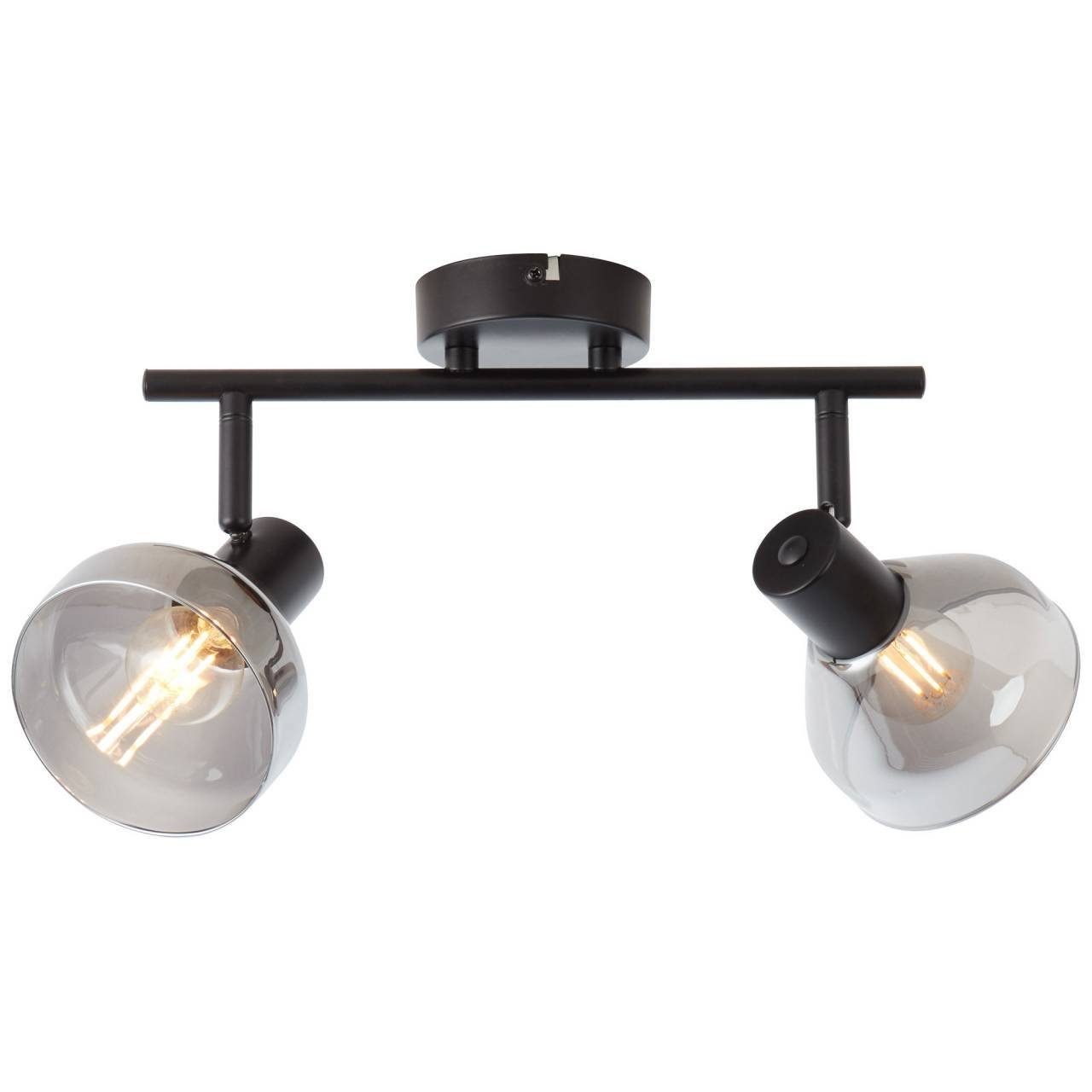 Lampe schwarzmatt/rauchglas D45, Reflekt E14, 18W Brilliant Spotrohr Reflekt, 2x Deckenleuchte 2flg