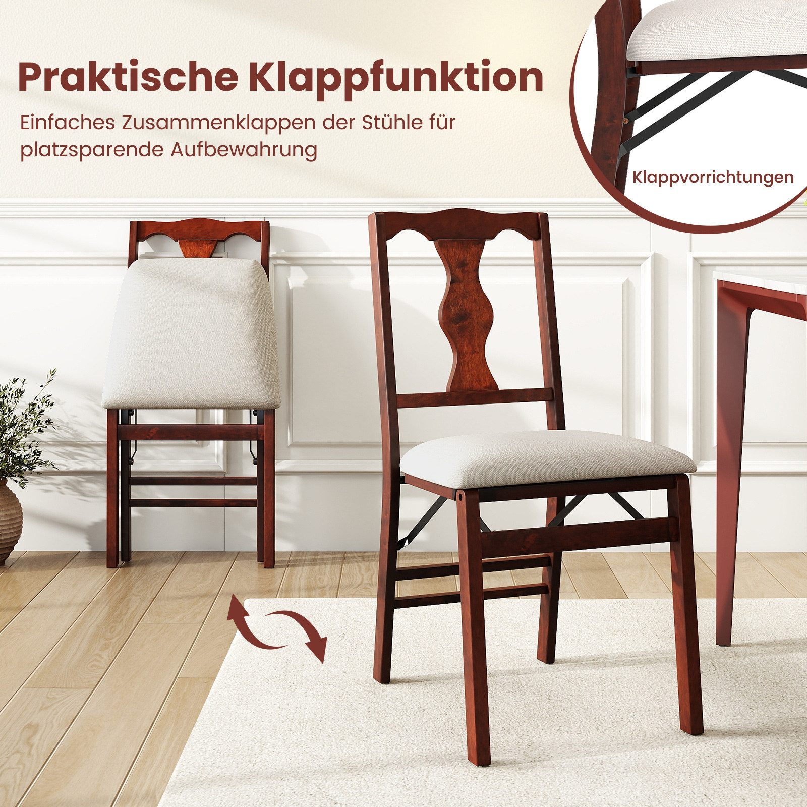 COSTWAY Klappstuhl (2er Set), Esszimmerstühle klappbar gepolstert, 170kg