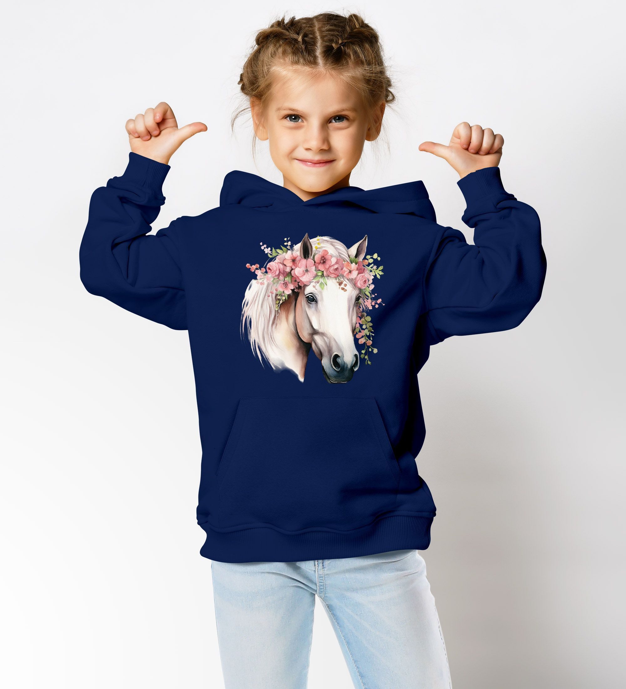 SpecialMe Hoodie Kinder Hoodie Mädchen Pferdekopf mit Blumen Mädchengeschenke Pferde – Bild 3 von 4