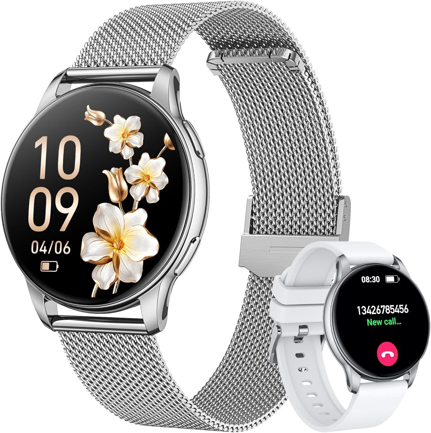 Motsfit Smartwatch (3,3 cm, android ios), Damen Smartwatch mit 1.32" AMOLED Display, Bluetooth Anruf