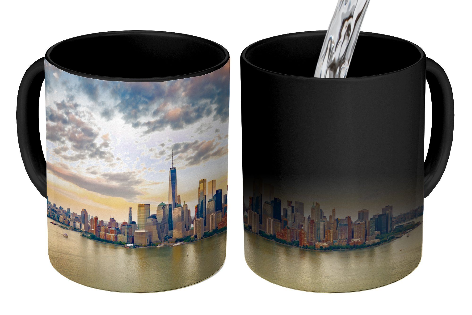 MuchoWow Tasse New York - Skyline - Sonnenuntergang, Keramik, Farbwechsel, Kaffeetassen, Teetasse, Zaubertasse, Geschenk
