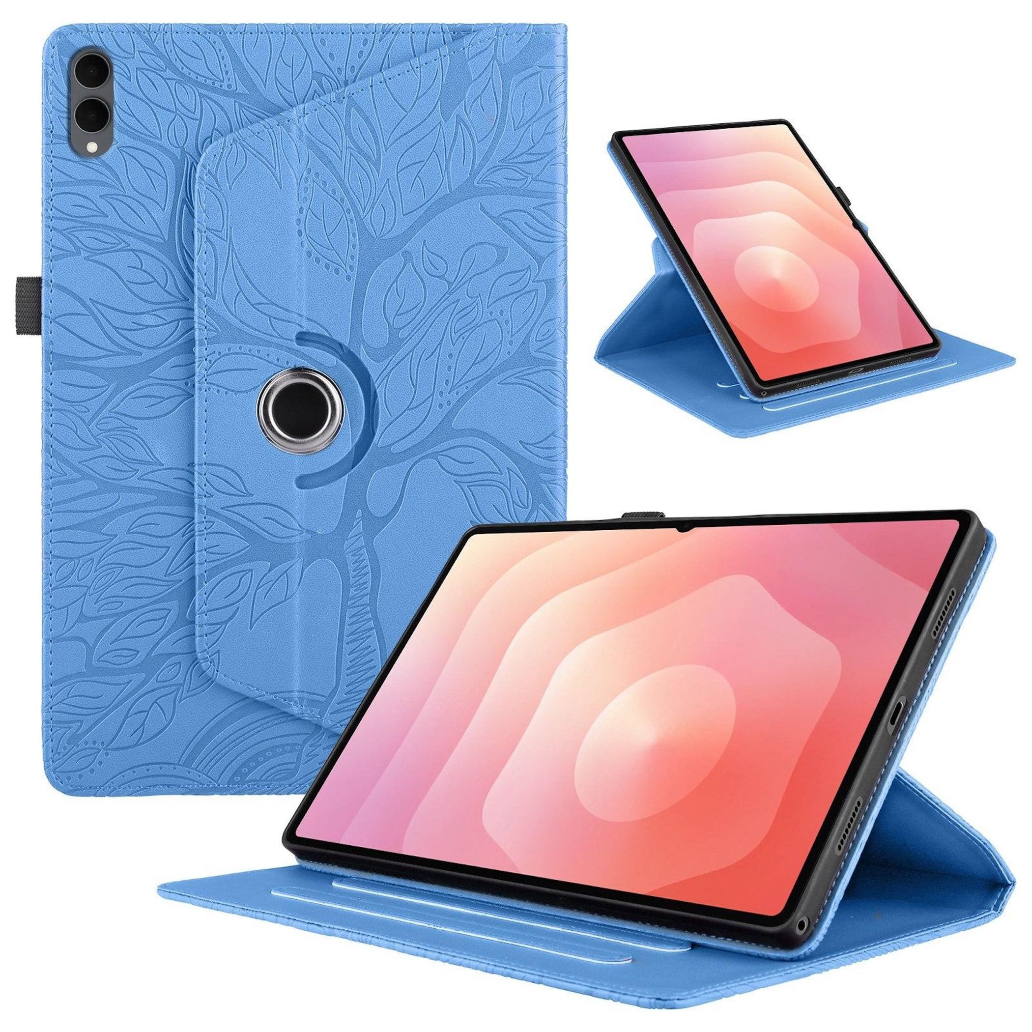 Wigento Tablet-Hülle Für Samsung Galaxy Tab S11 Ultra 360 Grad Baum Kunstleder Tasche Blau, 360° Drehfunktion, Baum des Lebens Motiv, Standfunktion