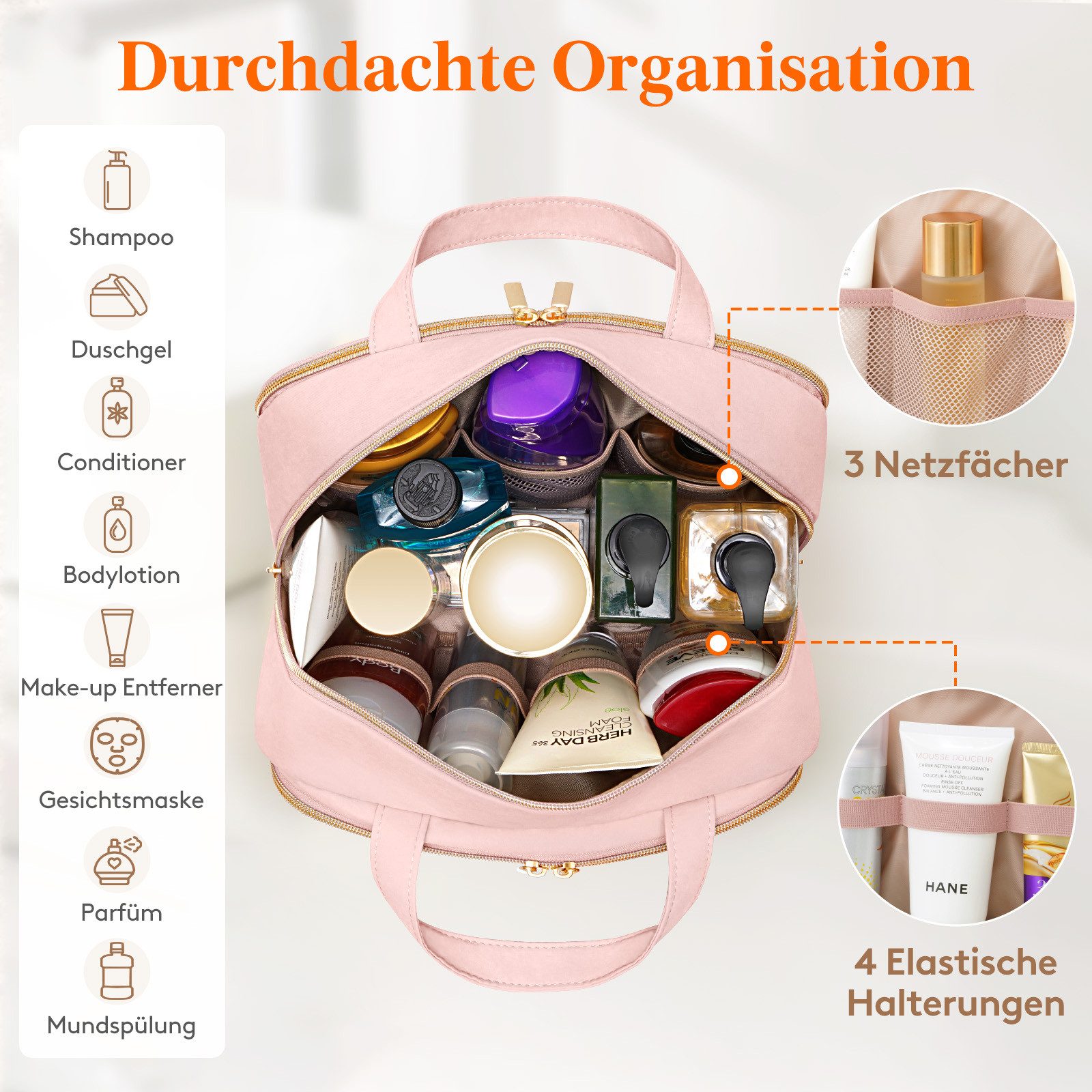 Lifewit Kulturbeutel Reise Kulturtasche Damen, Wasserabweisende Kulturbeutel mit Nassfach (Set, 1-er, B/H/T 16/21/30 cm), Tragbar