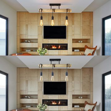 Nettlife Deckenleuchten Holz Wohnzimmer Schwarz mit 3 Flammig Deckenlampe Vintage E27, LED wechselbar, Esstisch Küche Esszimmer