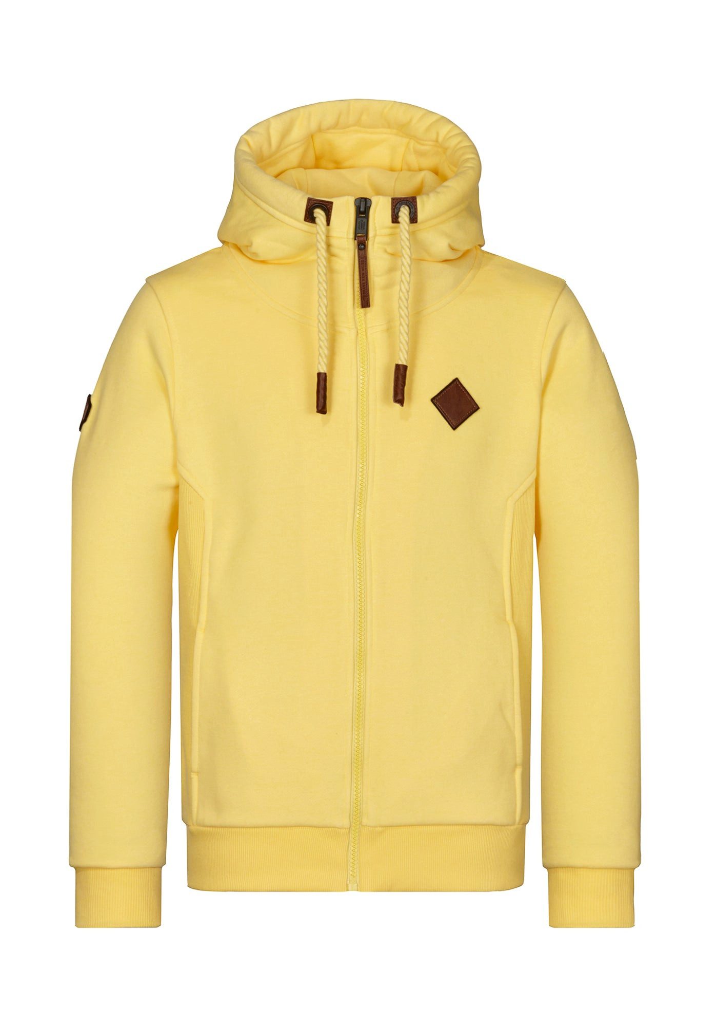 naketano Sweatjacke Herren mit Kapuze, breiter Stehkragen, melierte Sweatware, Kordelzug Eingrifftaschen, Rippbündchen, Kunstleder-Logo, casual, Streetwear
