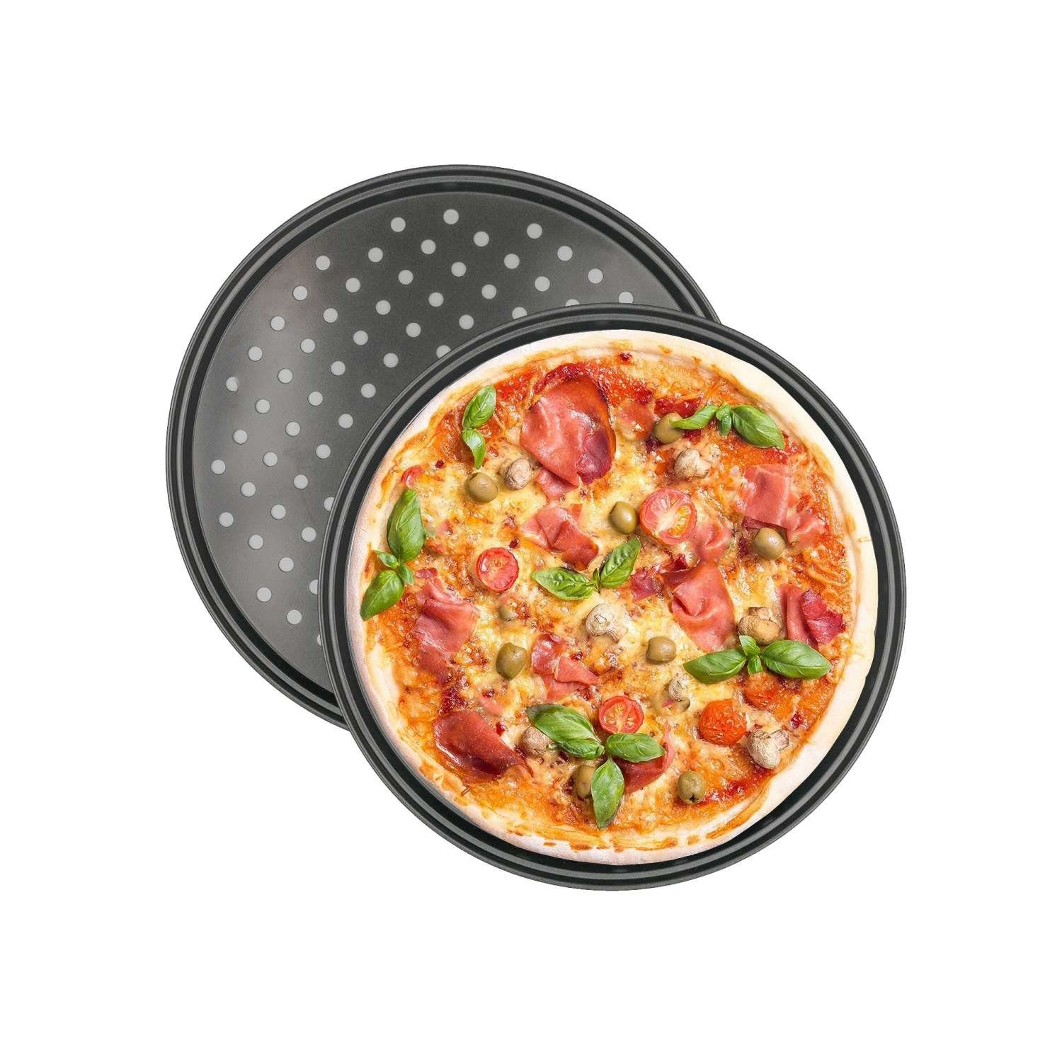Intirilife Pizzablech, Karbonstahl, (2x Pizzablech, 2-St., Set), Pizzablech Backbleck Knusperblech Karbonstahl