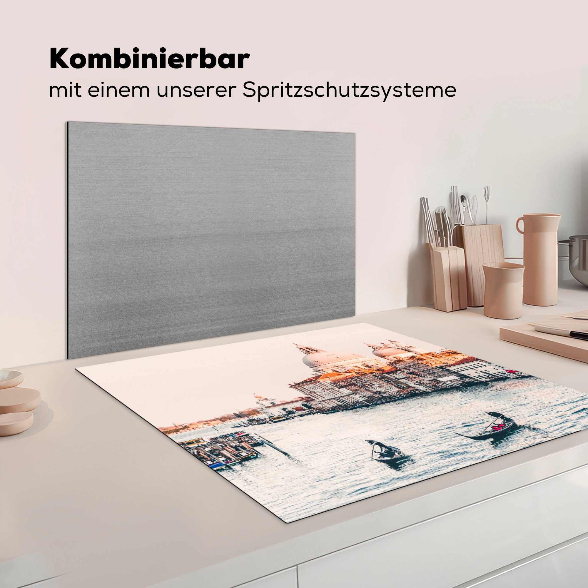 Ceranfeldabdeckung, 78x78 Arbeitsplatte (1 Sonnenaufgang tlg), Vinyl, für Herdblende-/Abdeckplatte Venedig, cm, küche MuchoWow in