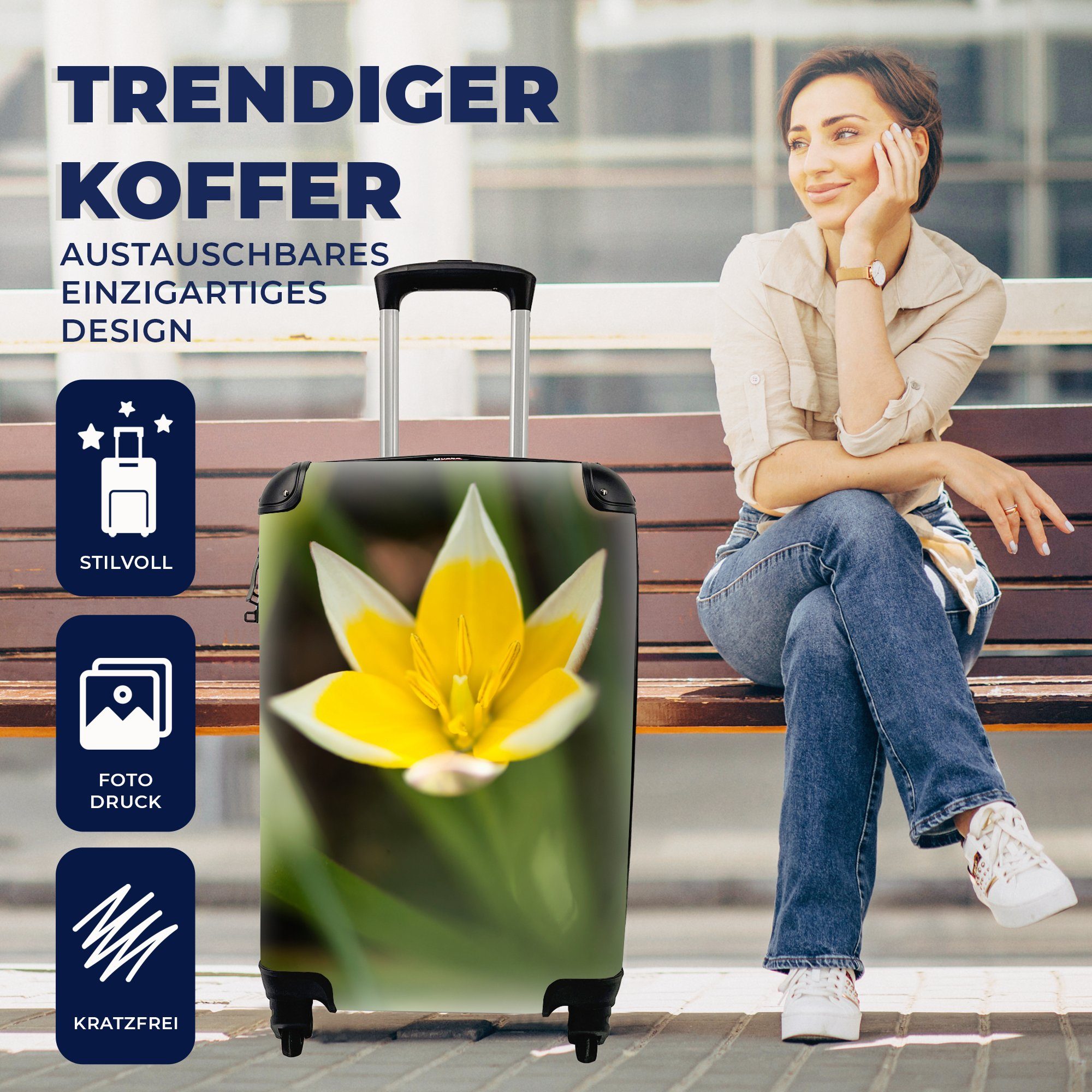 Reisetasche Garten mit Handgepäckkoffer Handgepäck 4 Trolley, rollen, Blume - MuchoWow für Gelb, Ferien, - Rollen, Reisekoffer