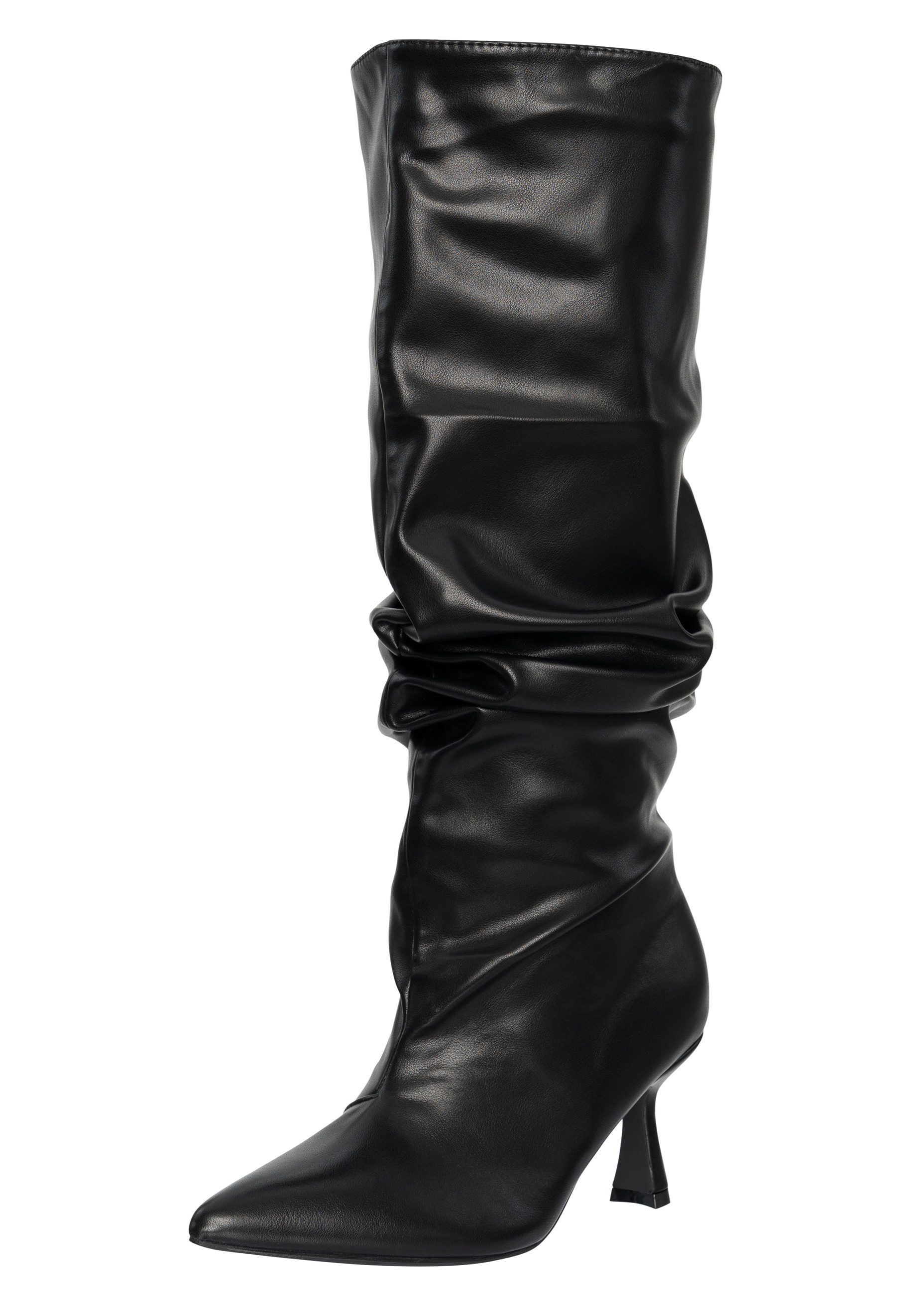 Salinyang Damen Stiefel mit Falten, spitzer Kappe und Trichterabsatz High Heel Stiefel