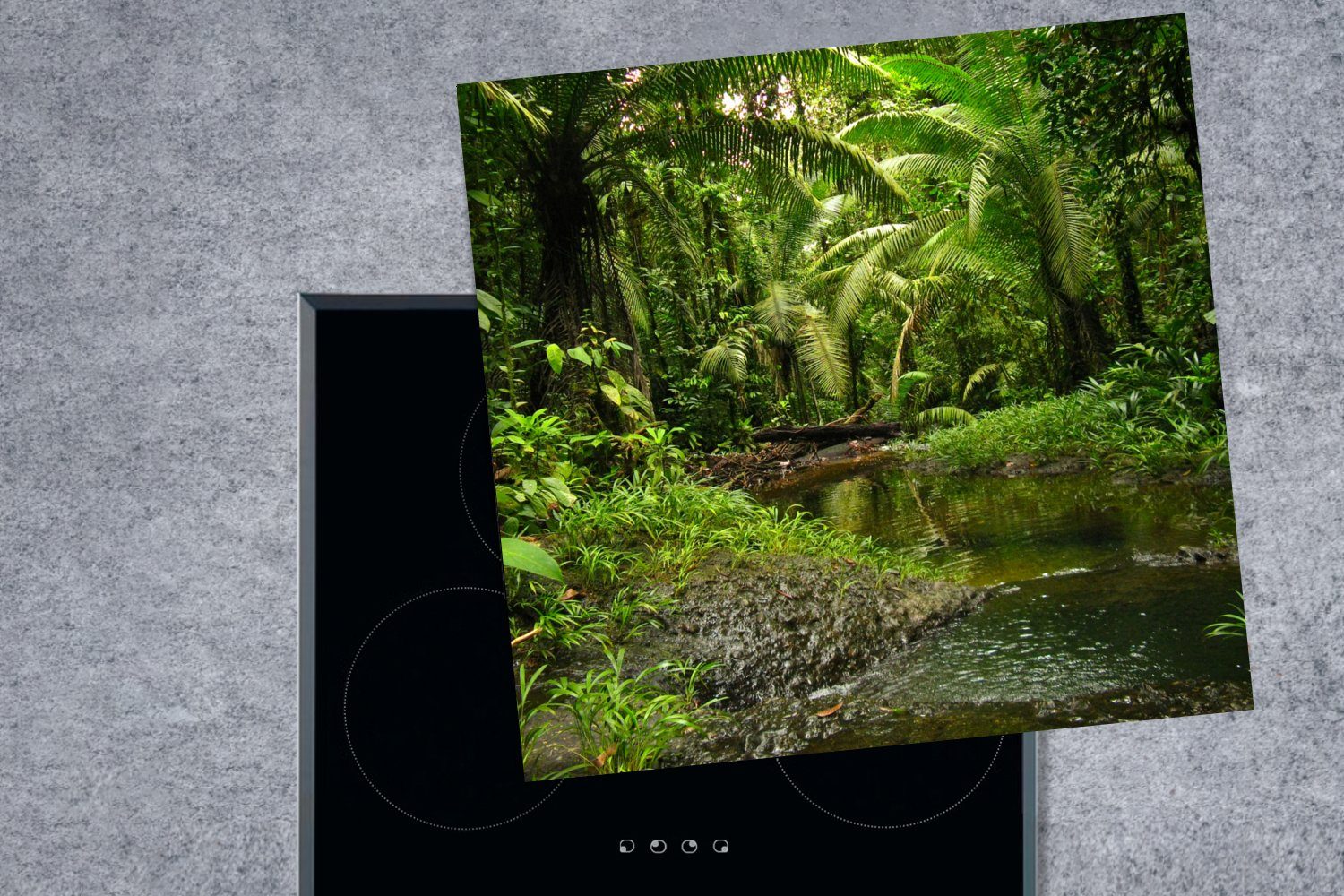 Vinyl, - tlg), Arbeitsplatte für (1 Herdblende-/Abdeckplatte MuchoWow - 78x78 Pflanzen, Dschungel Kolumbien cm, Ceranfeldabdeckung, küche