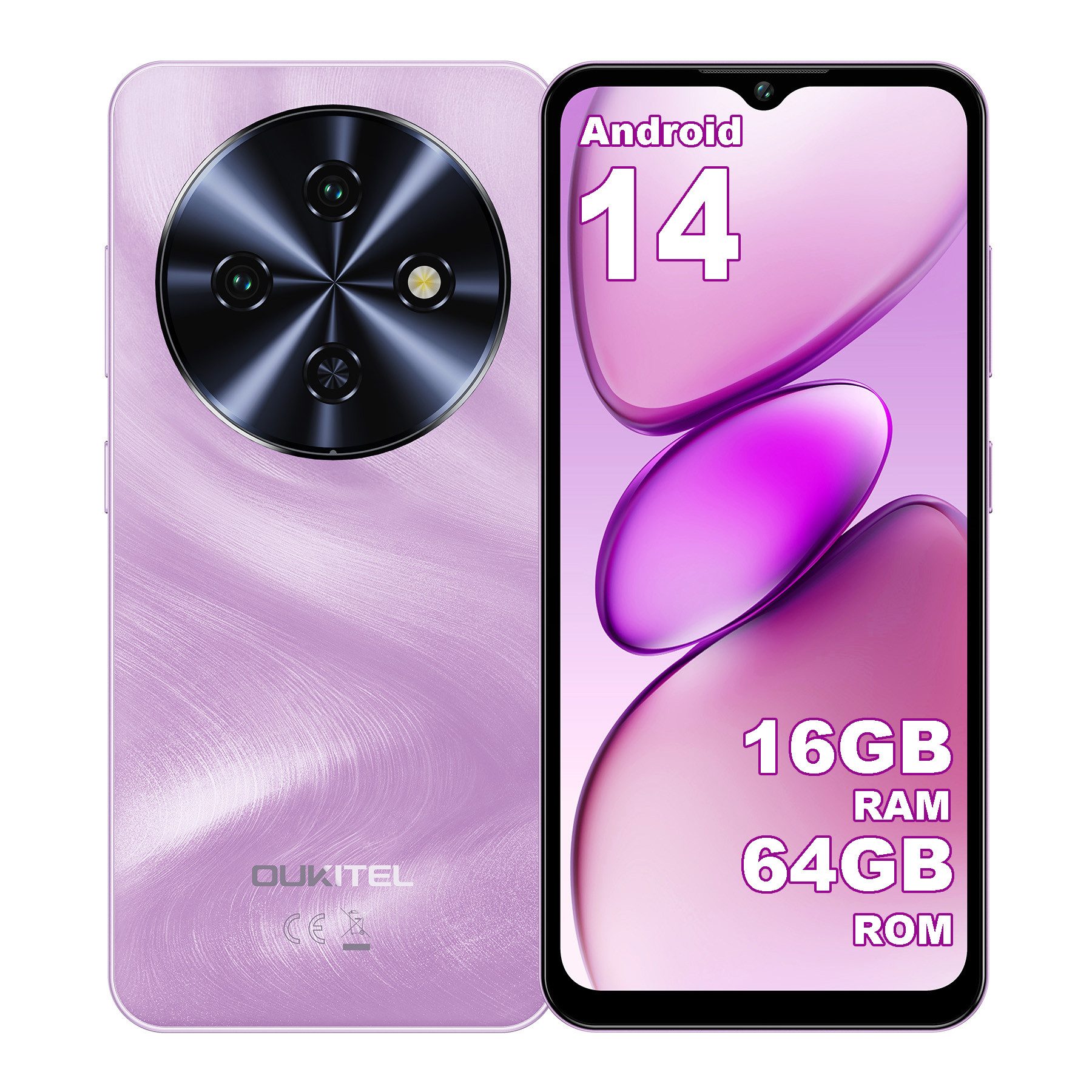 OUKITEL C5 Handy Ohne Vertrag, 5000mAh, 6.52" HD, Android 14 Smartphone (16,56 cm/6.52 Zoll, 64 GB Speicherplatz, 13 MP Kamera, 6,52'' Display, 16GB RAM 64GB ROM, GPS, OTG, 4G Dual SIM)