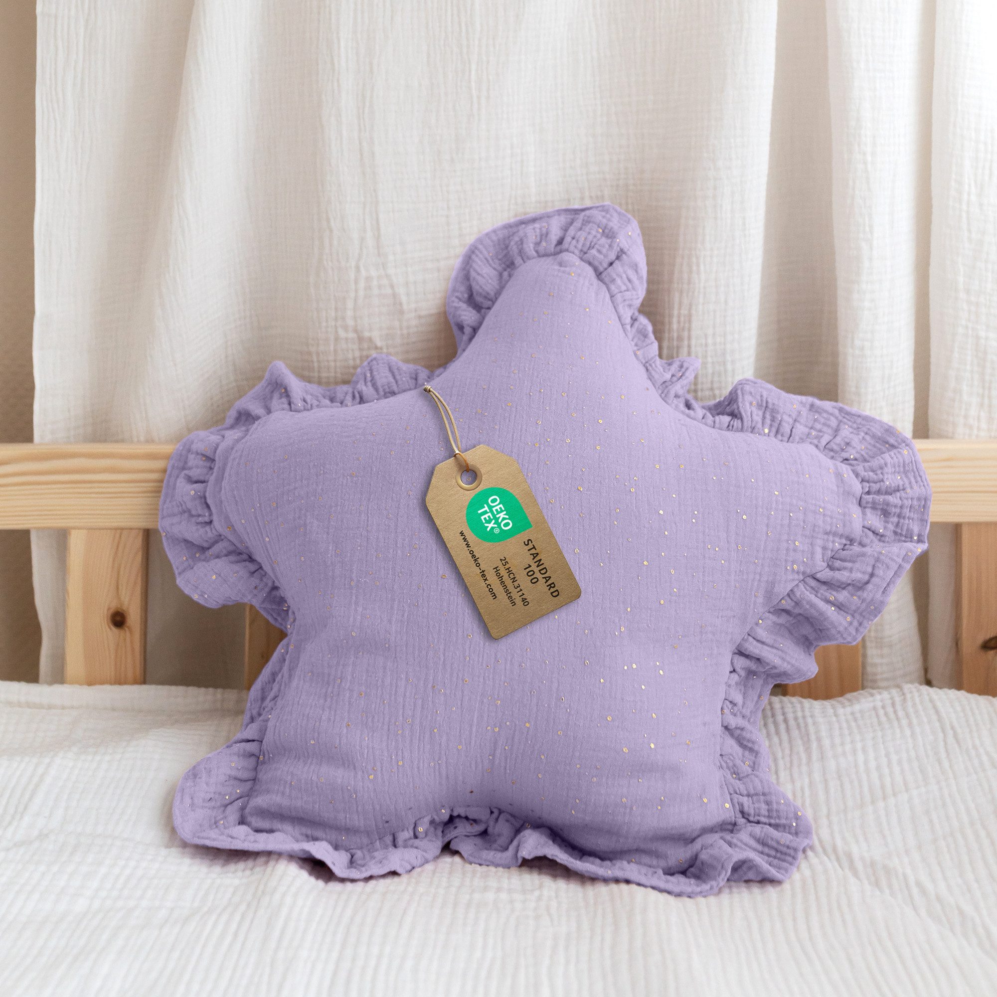 lilimaus Dekokissen Kuschelkissen Herz & Stern aus Musselin fürs Kinderzimmer, Kuschelkissen mit oder ohne Flatter - passend zu unserer Bettwäsche