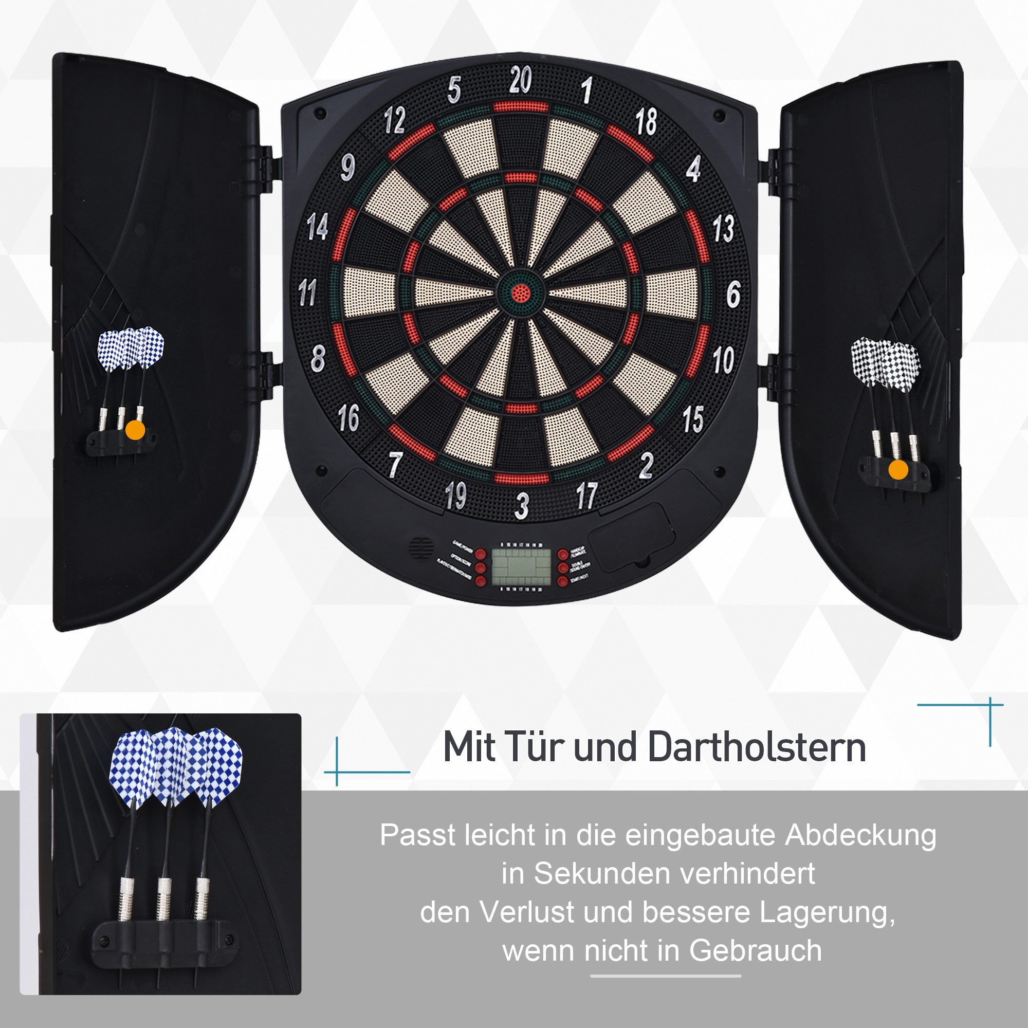 HOMCOM Dartscheibe Elektronische mit Sprachansagen Dartautomat für bis zu 8 Spieler, (Dartspiel mit LCD-Anzeige, 1-tlg., Dartboard), Schwarz 44 x 4,4 x 50 cm – Bild 5 von 5