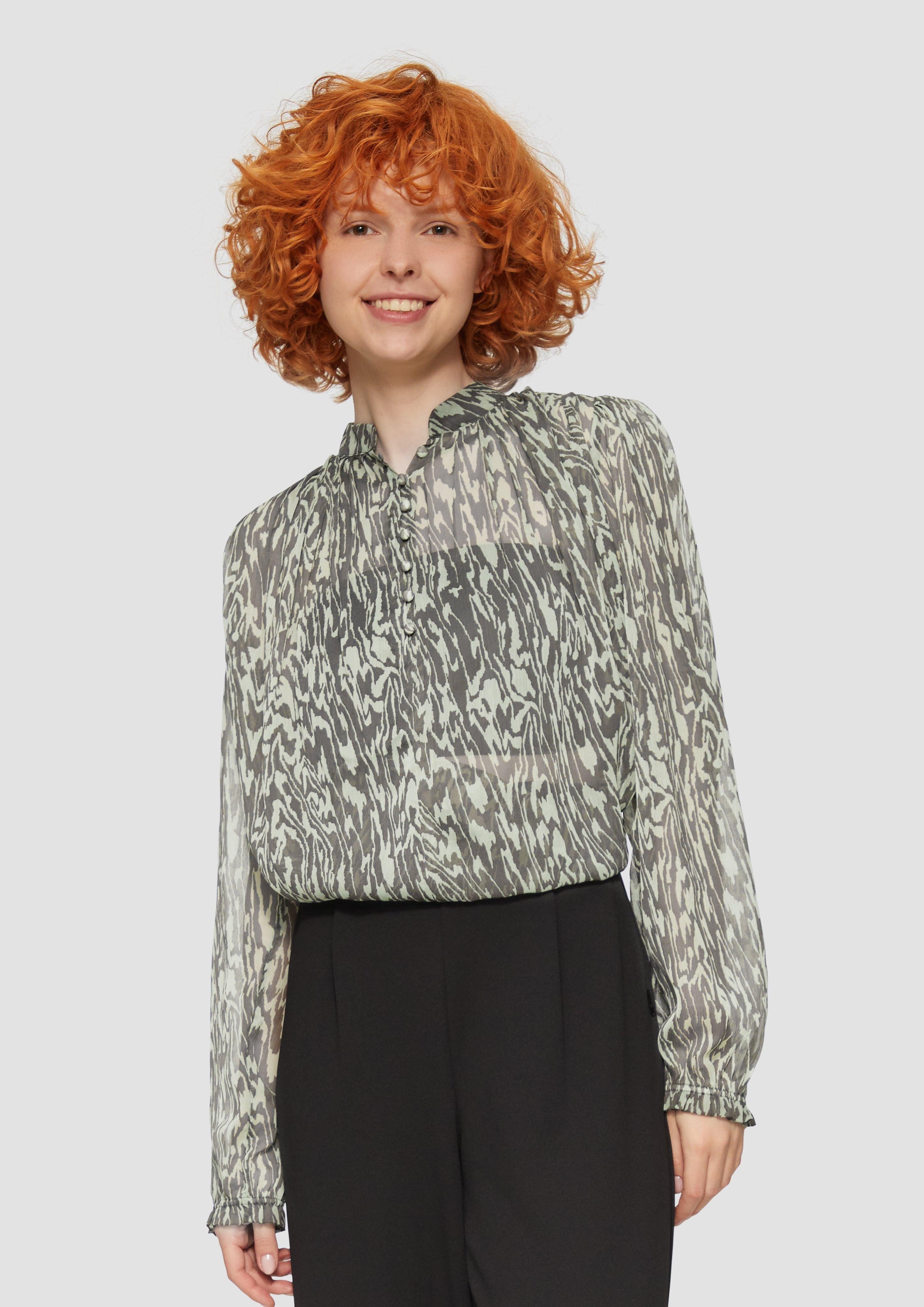 Langarmbluse Transparente Bluse mit All-over-Print