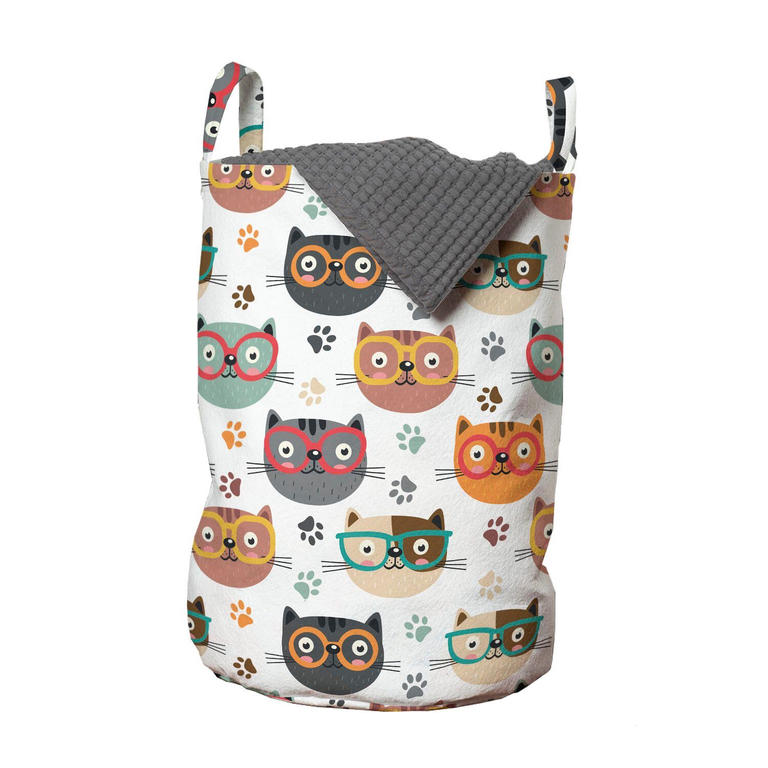 für Katzen Kordelzugverschluss mit Griffen Abakuhaus Wäschekorb Wäschesäckchen Kitties Waschsalons, mit Brillen