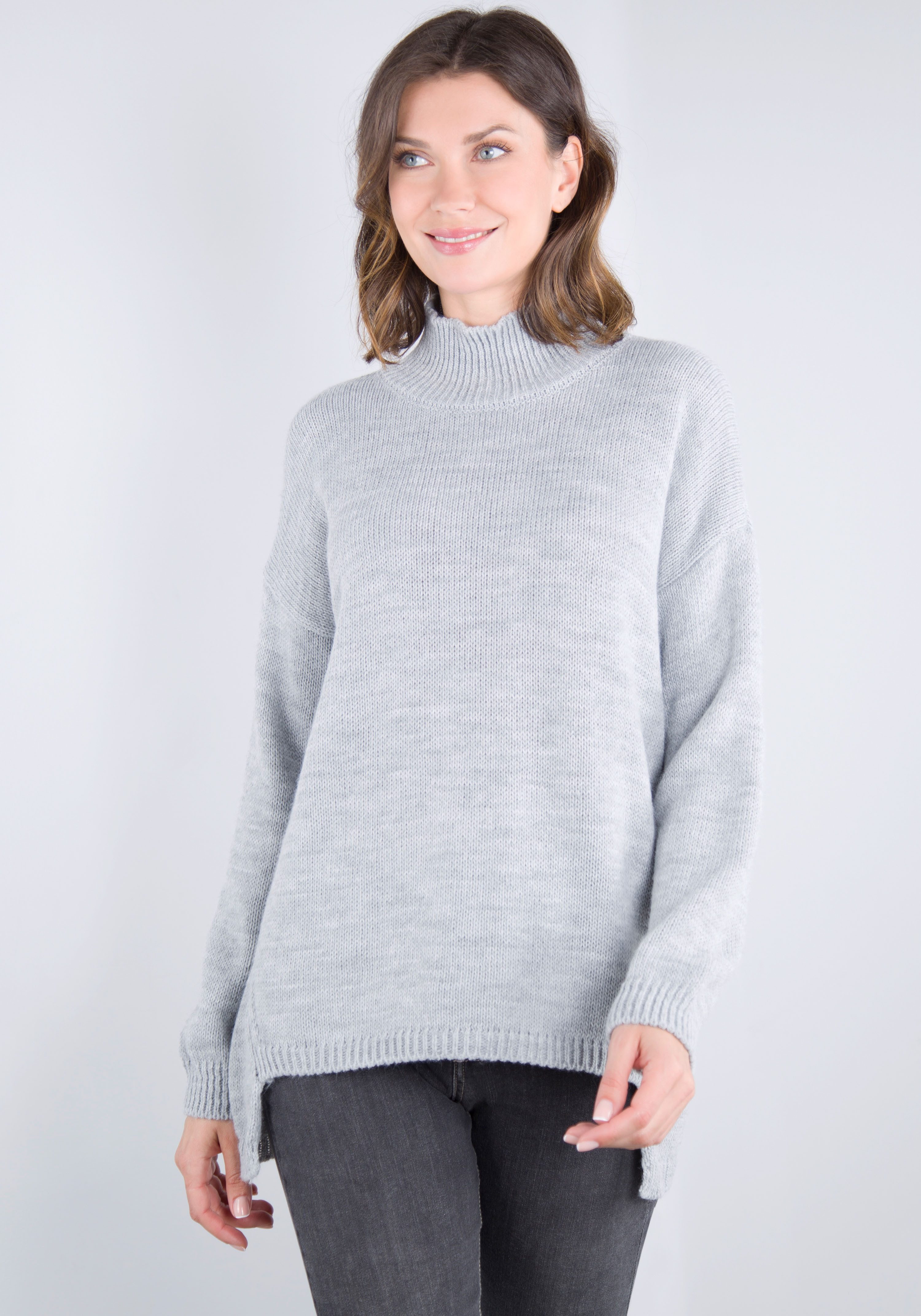 Please Jeans Stehkragenpullover hinten länger geschnitten günstig online kaufen