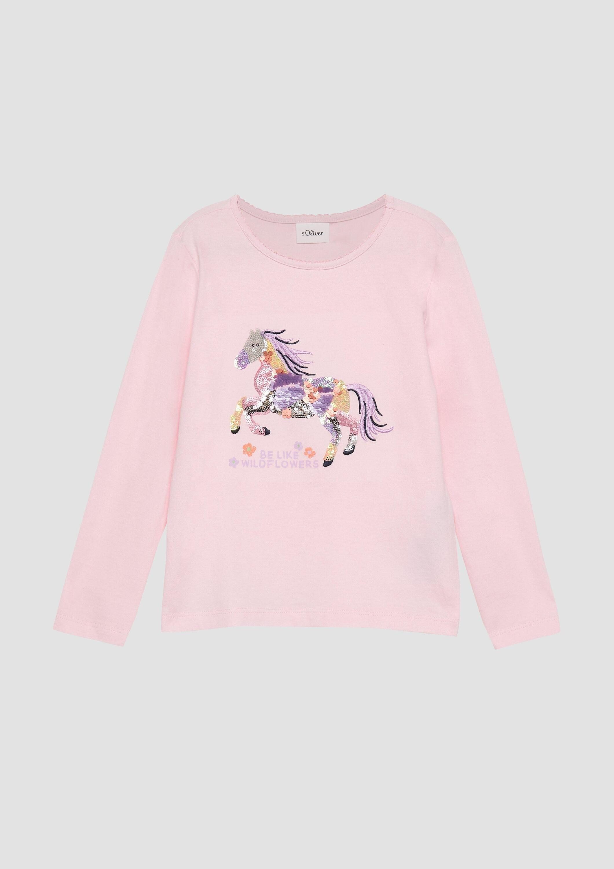 s.Oliver Langarmshirt T-Shirt Langarmshirt mit glitzerndem Pferde-Motiv