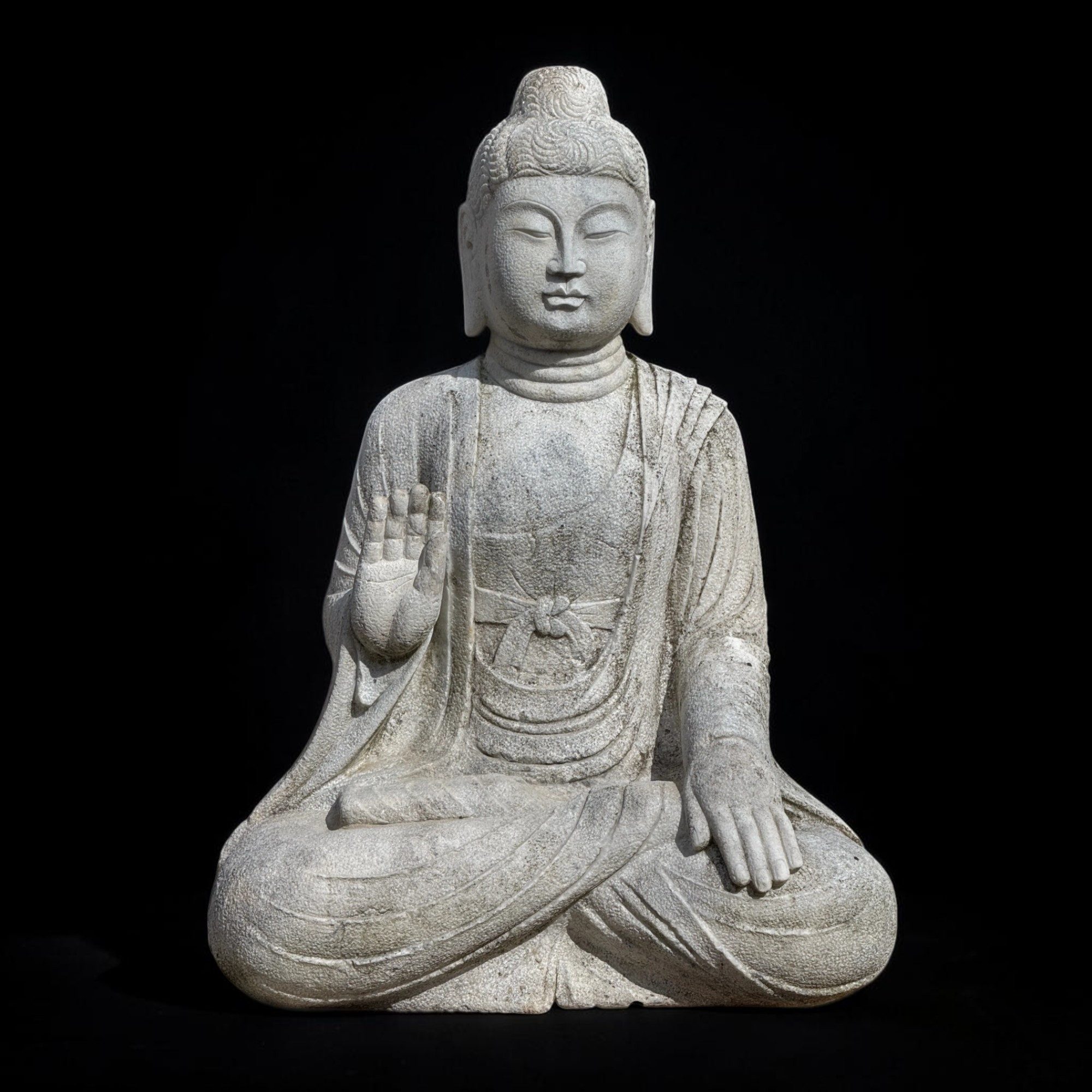 Asien LifeStyle Gartenfigur Garten Buddha Statue Marmorstein alt Schutzgeste 113cm