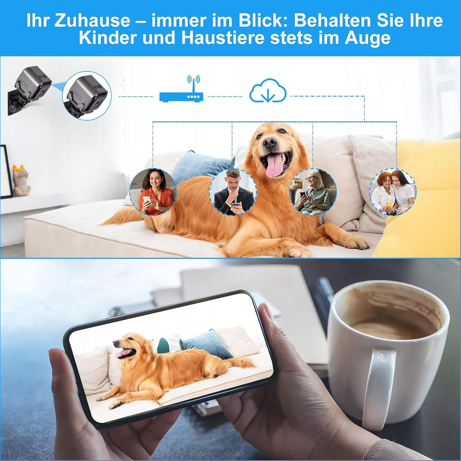 SpionProfi Überwachungskamera 1080p Wifi Mini Kamera Wlan mit Nachtsicht & Bewegungsmelder Haus Cam (1-tlg., Mini Live Überwachungskamera Ideal für Haus, Vogelhaus, Nistkasten)
