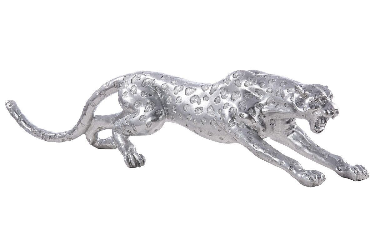 GILDE Dekofigur Figur - silber - Kunstharz - H. 31cm x B. 145cm - Skulptur (1 Stück), Große Gepard Dekoskulptur - Elegante Figur für Ihr Zuhause