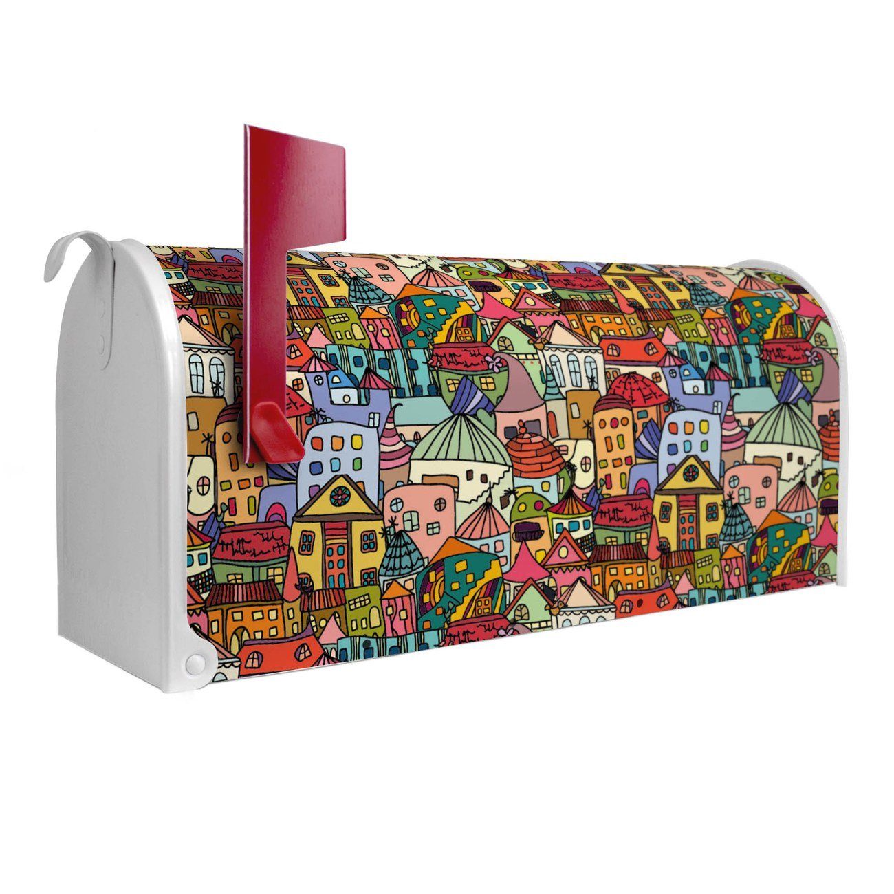 banjado Amerikanischer Briefkasten Mailbox Funky Town (Amerikanischer Briefkasten, original aus Mississippi USA), 22 x 17 x 51 cm weiß | Briefkästen