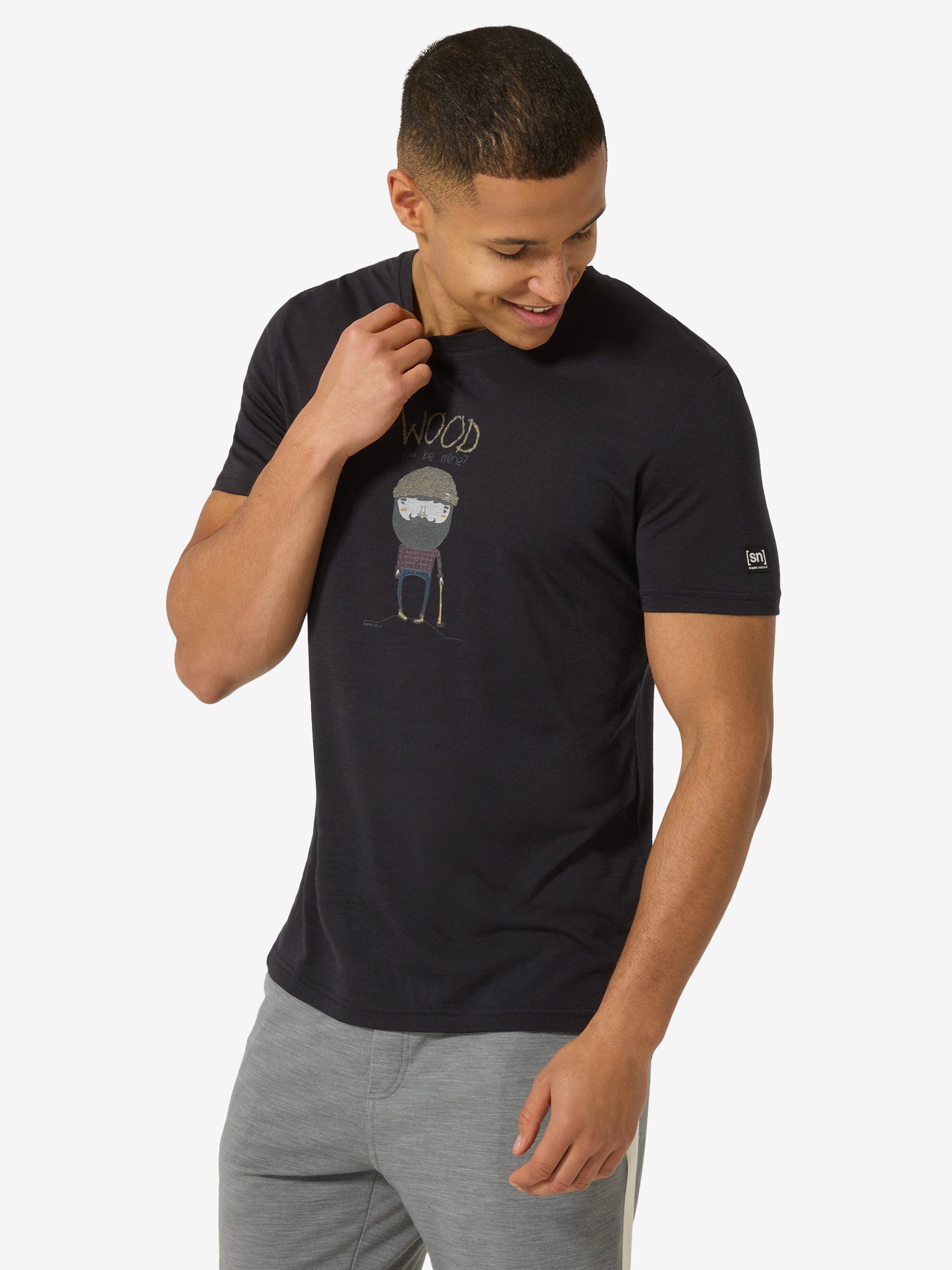 SUPER.NATURAL T-Shirt für Herren,Merino M WOOD CRAFTI TEE mit Aufdruck, autmungsaktiv