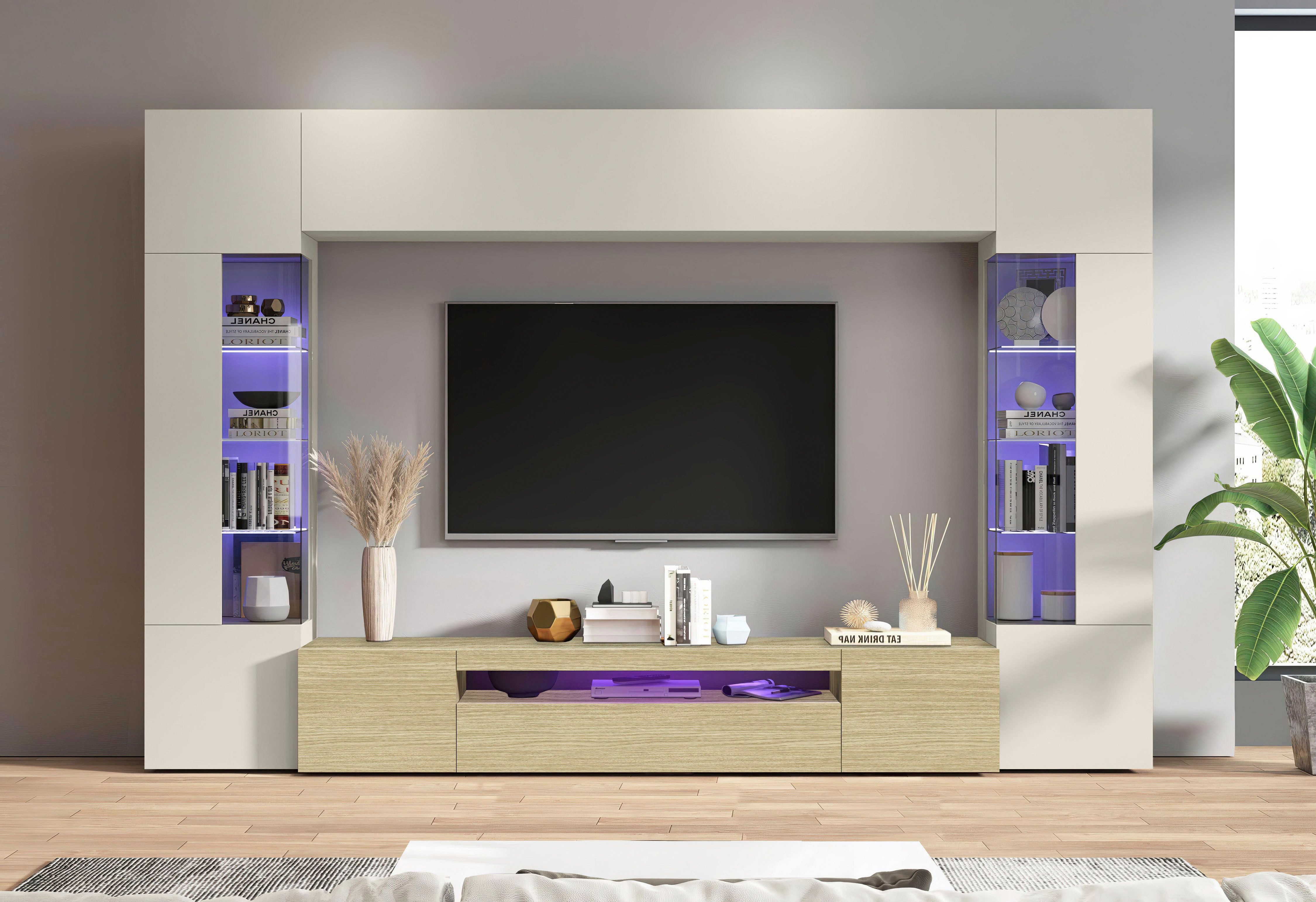 OTTO home Wohnwand New Egypt, (4-St., Breite 290cm), bestehend aus 2 Stauraumvitrinen, 1 Lowboard, 1 Hängeschrank