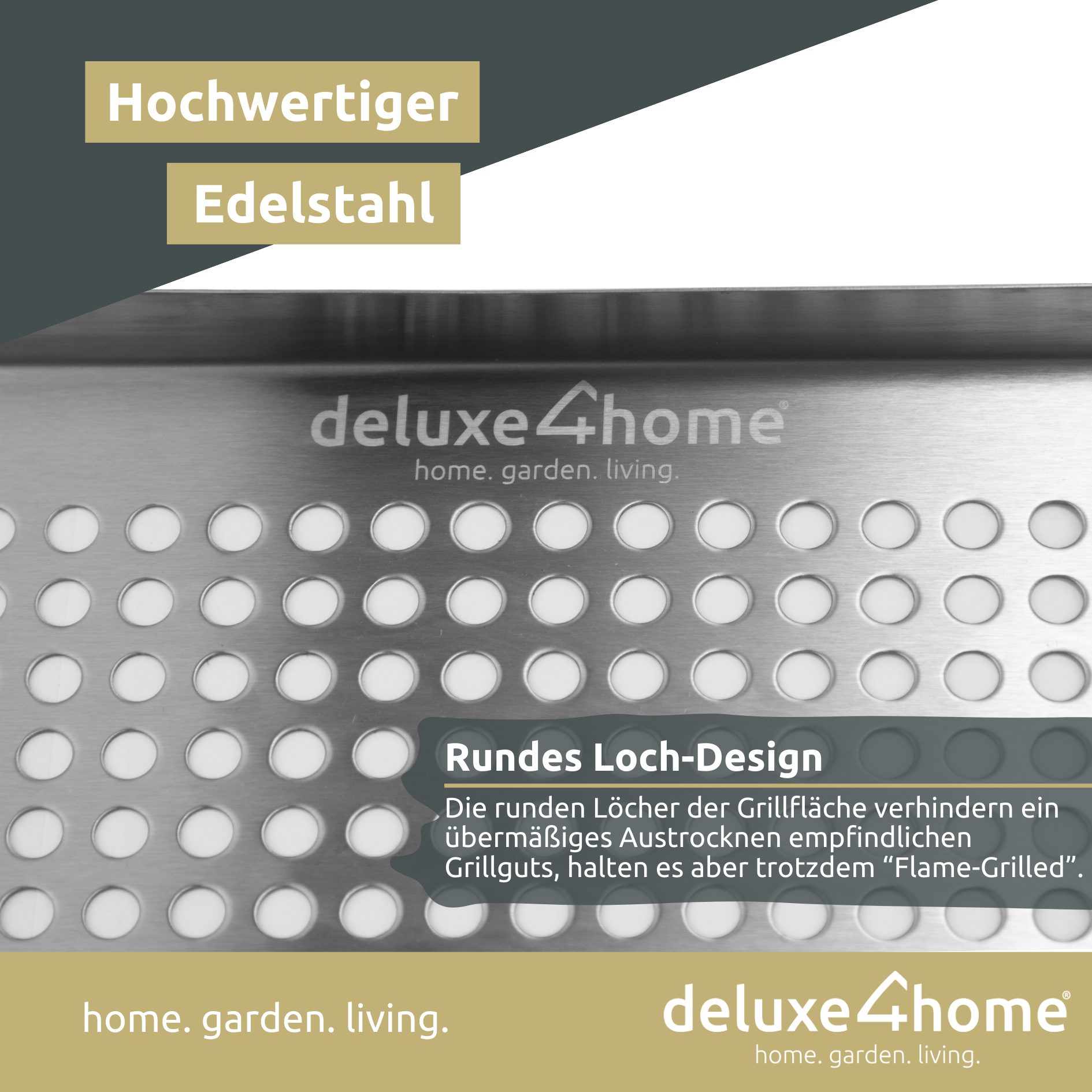 deluxe4home Grillschale Grillplatte aus Edelstahl I BBQ-Platte 40x30 cm aus 100% Edelstahl, Für Grillgemüse & empfindliches Grillgut