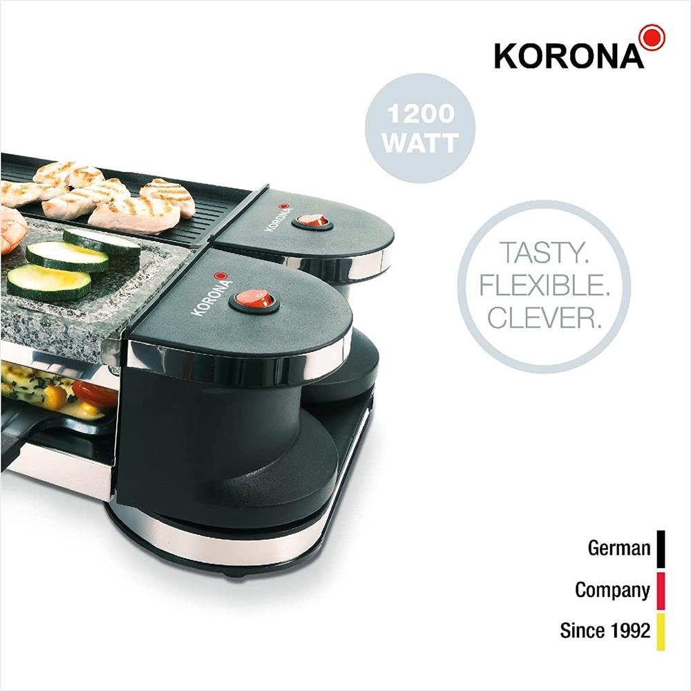 & 8 Raclette 45071, Grillplatte 1200,00 KORONA W, mit drehbar, Raclettepfännchen, antihaftbeschichteter Naturstein-