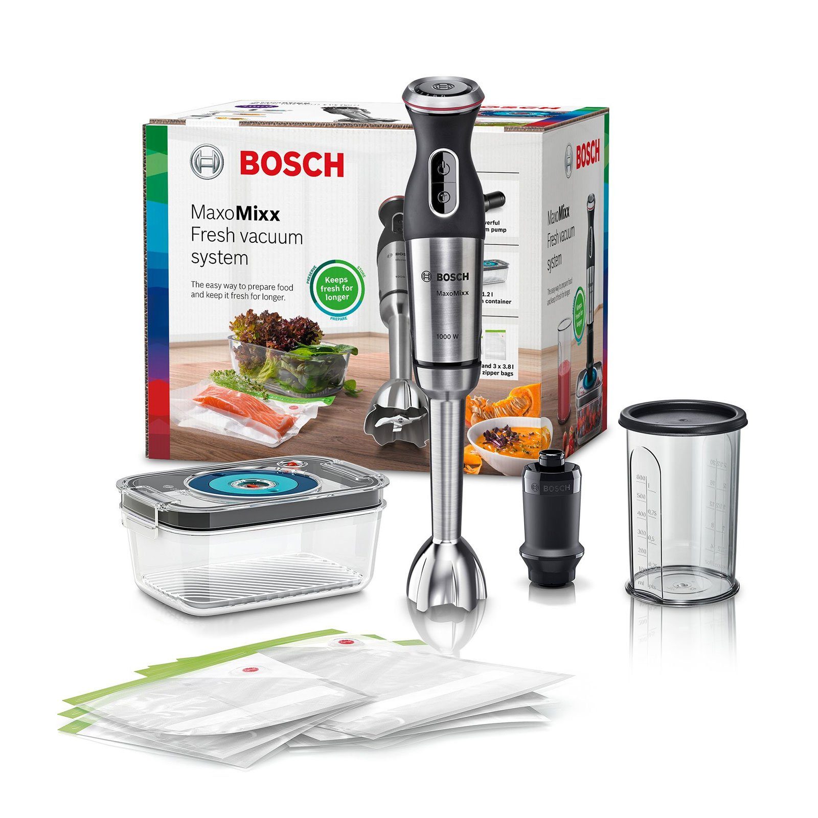BOSCH Handmixer MS8CM61V1 Stabmixer inkl. Vakuum-Frischhaltesystem, 1000 W
