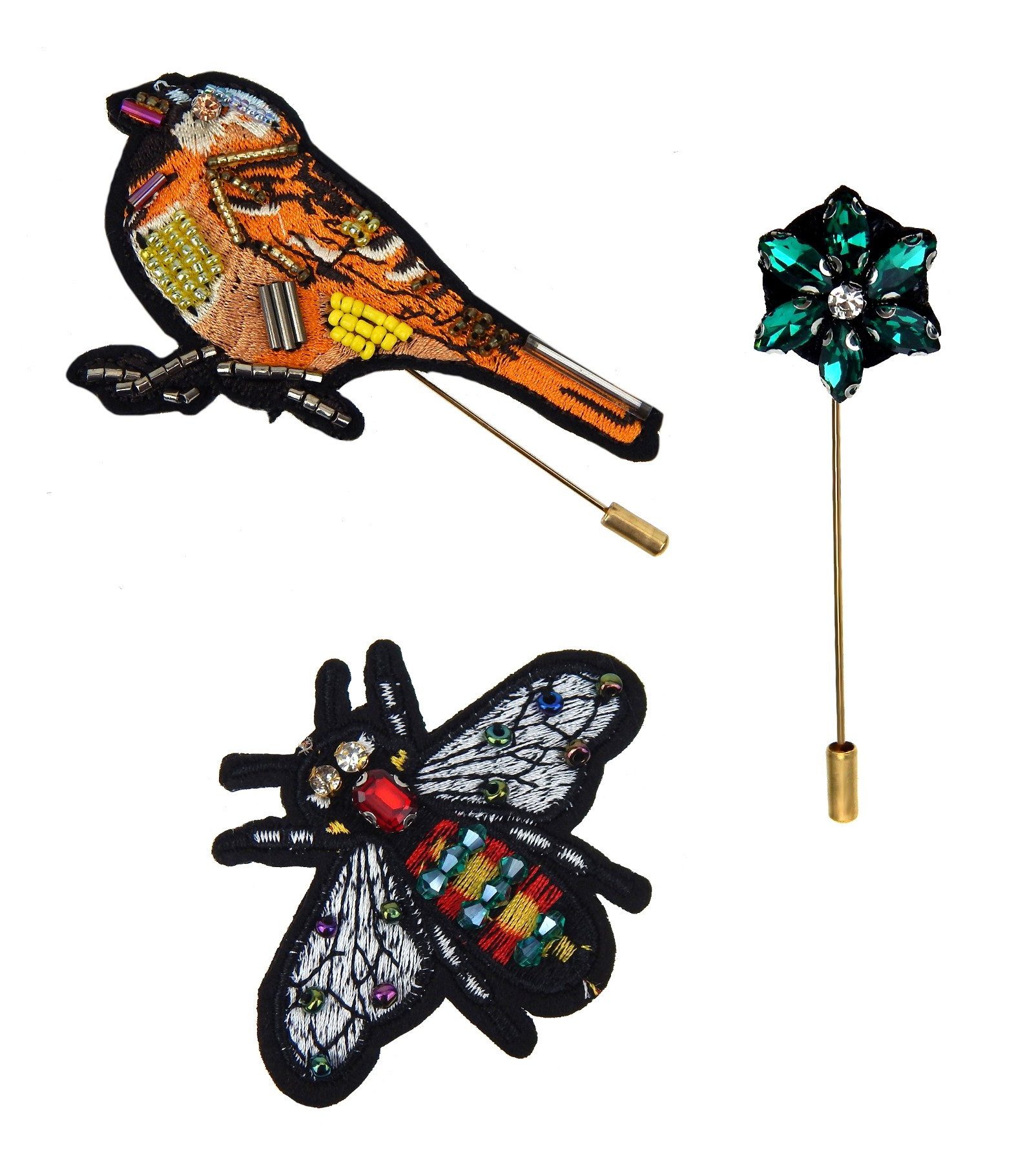 Ella Jonte Broschen Set, Biene Blume und Vogel 3er Set Ziernadeln Trendbroschen