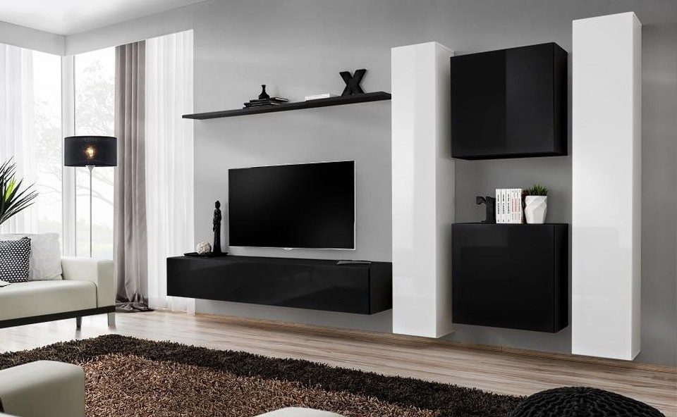 Wohnwand 4-teiliges Holz Möbel Set mit Regal und Schrank für Wohnzimmer
