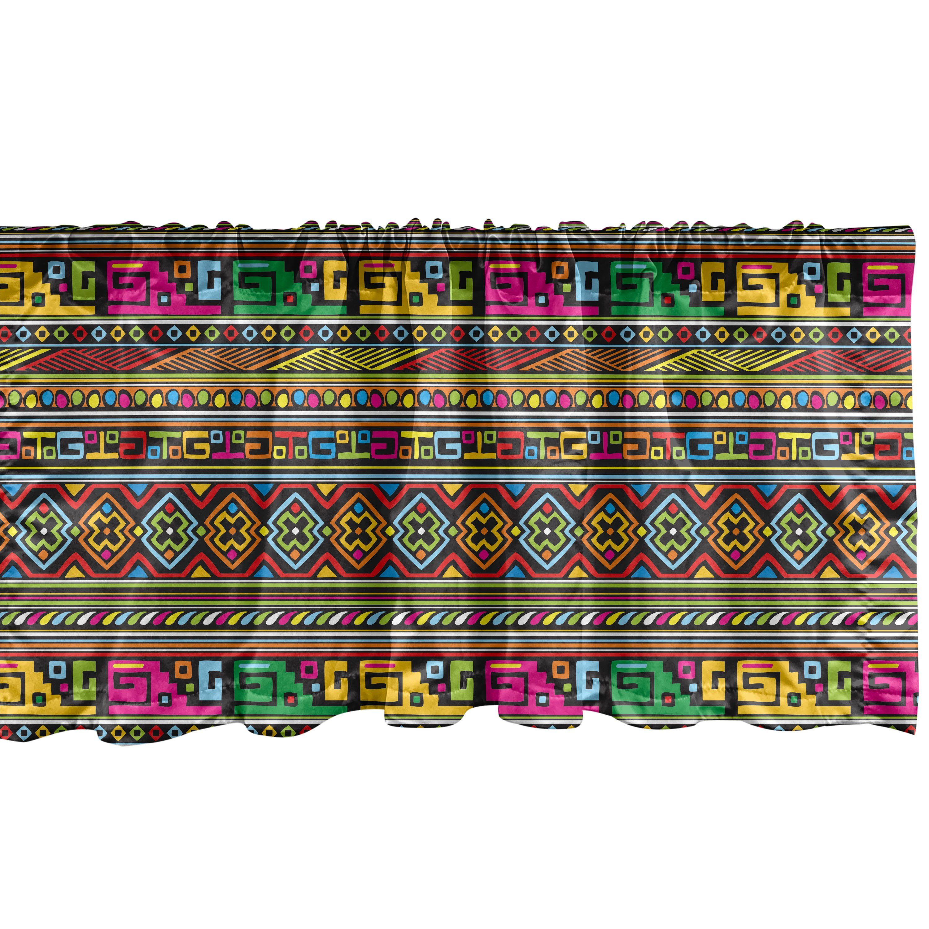 Scheibengardine Vorhang Volant Bunte Abakuhaus, mit Stangentasche, Küche für Dekor Stammes Grenzen Schlafzimmer Microfaser