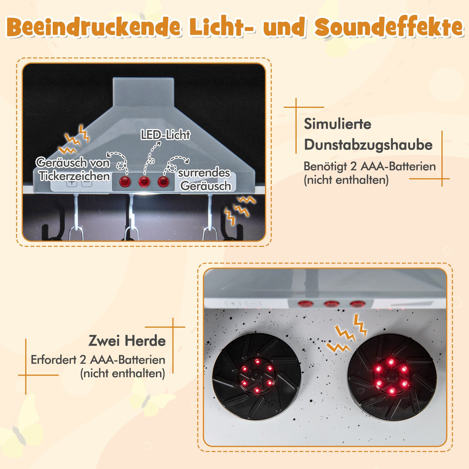 COSTWAY Spielküche, Kinderküche, mit Lichtern, 110 x 43 x 92 cm günstig online kaufen